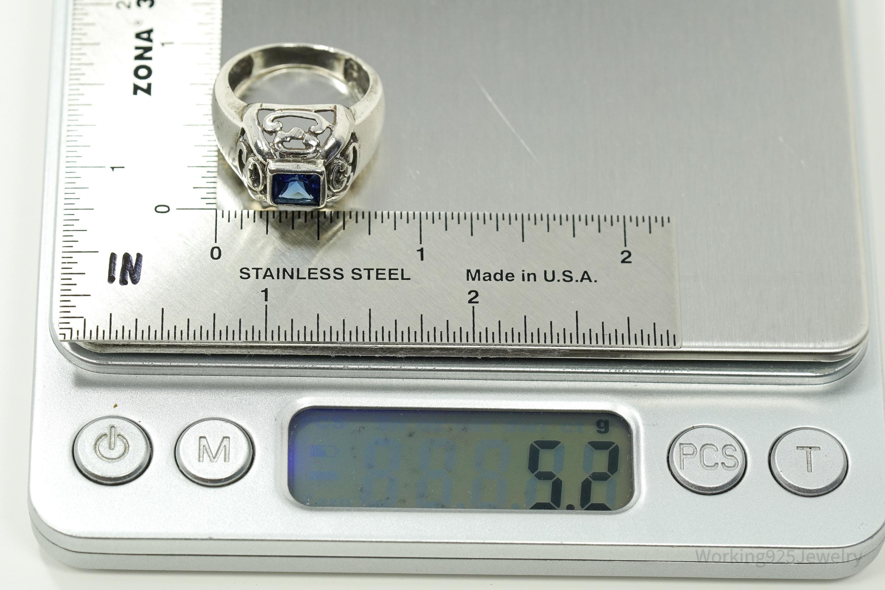 Vintage Blue Cubic Zirconia Sterling Silver Ring - Size 7.25