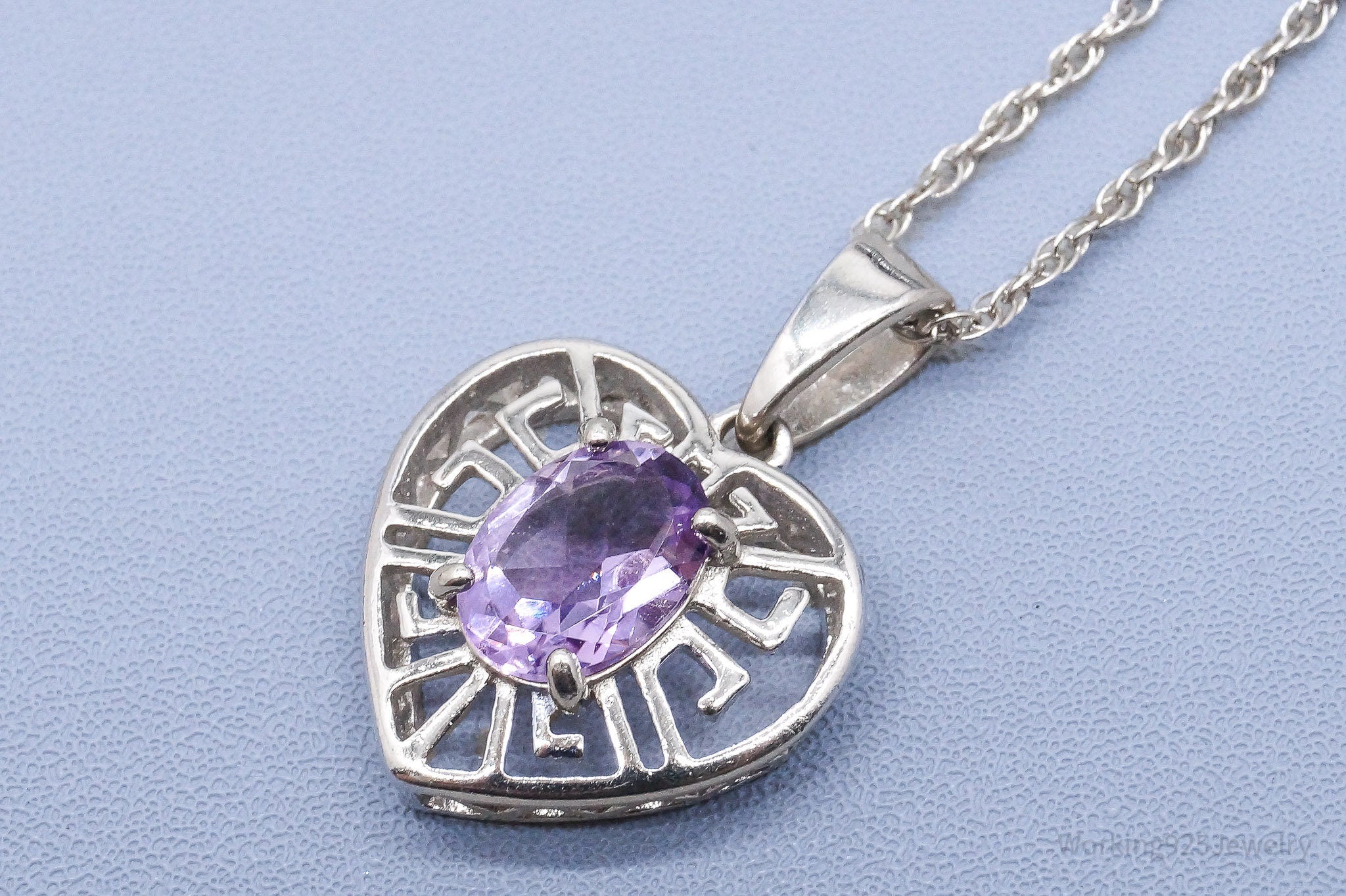 Vintage Amethyst Heart Sterling Silver Necklace 19"