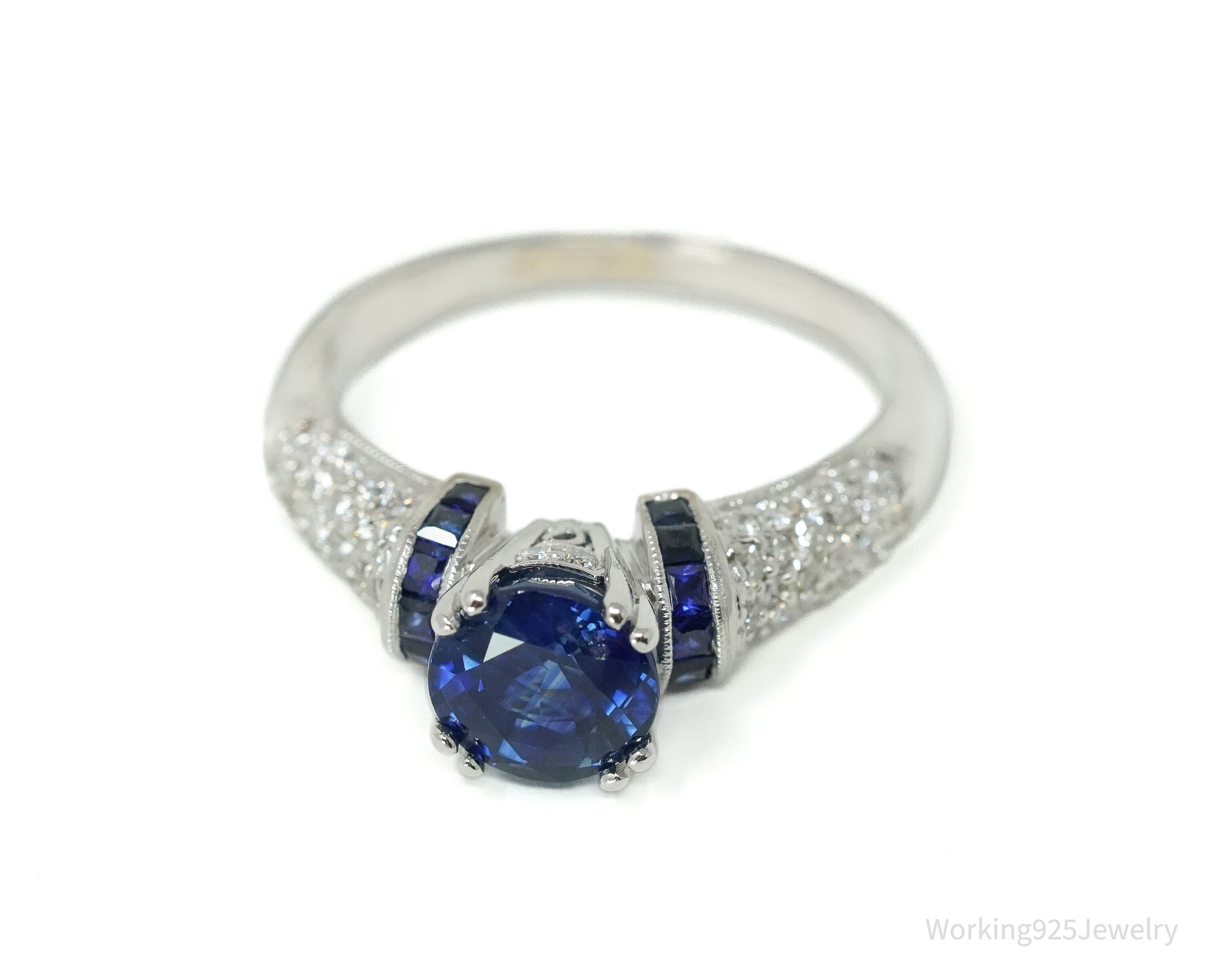 18K White Gold, Diamonds And Sapphire Ring Size - 6.75