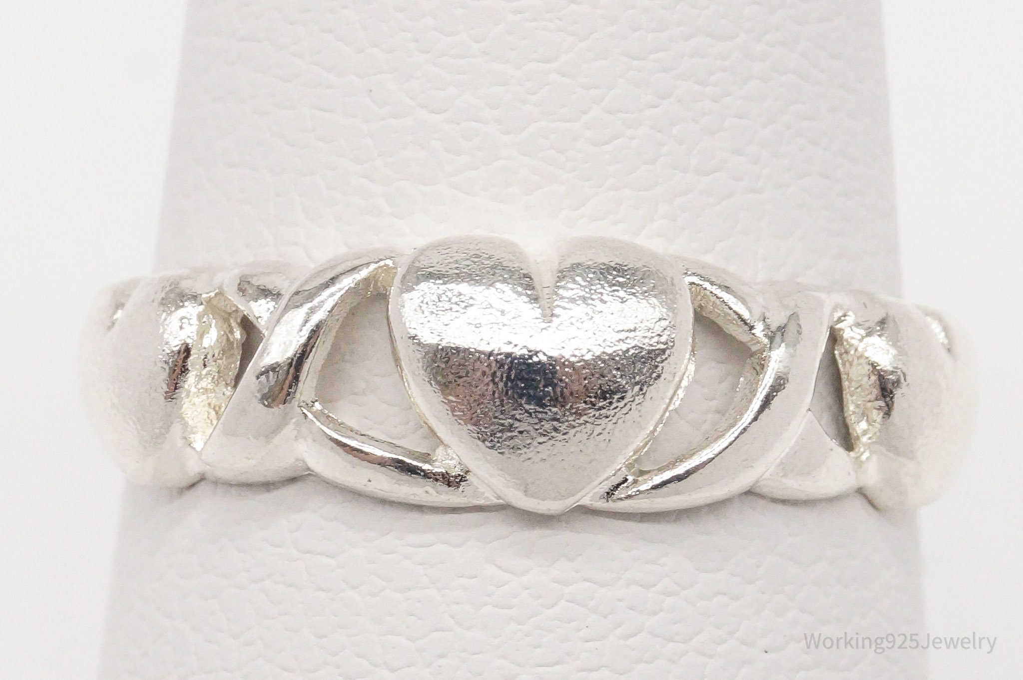 Vintage Puffy Hearts Sterling Silver Ring - Size 7.25