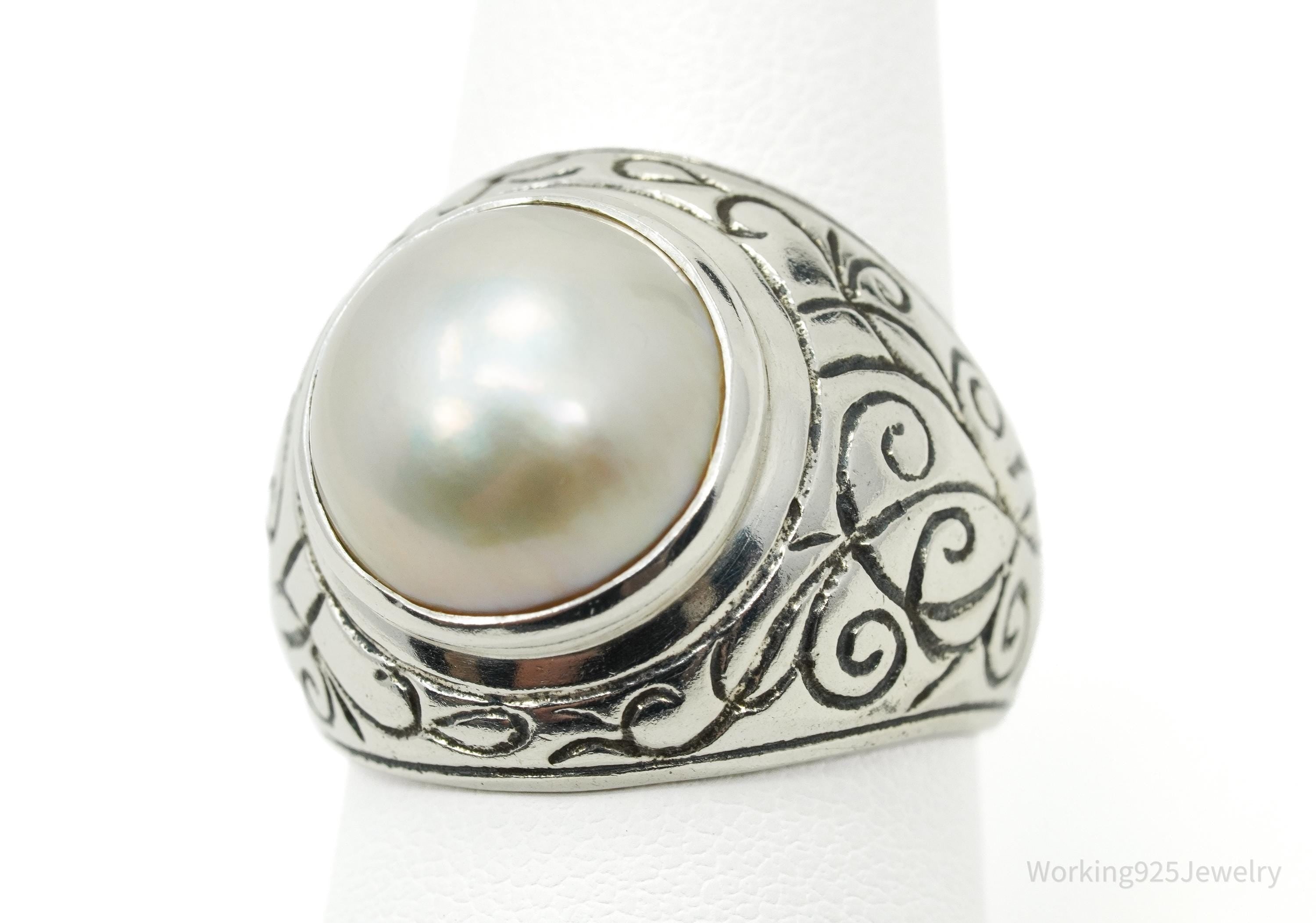 Vintage Pearl Sterling Silver Ring Size 8.25