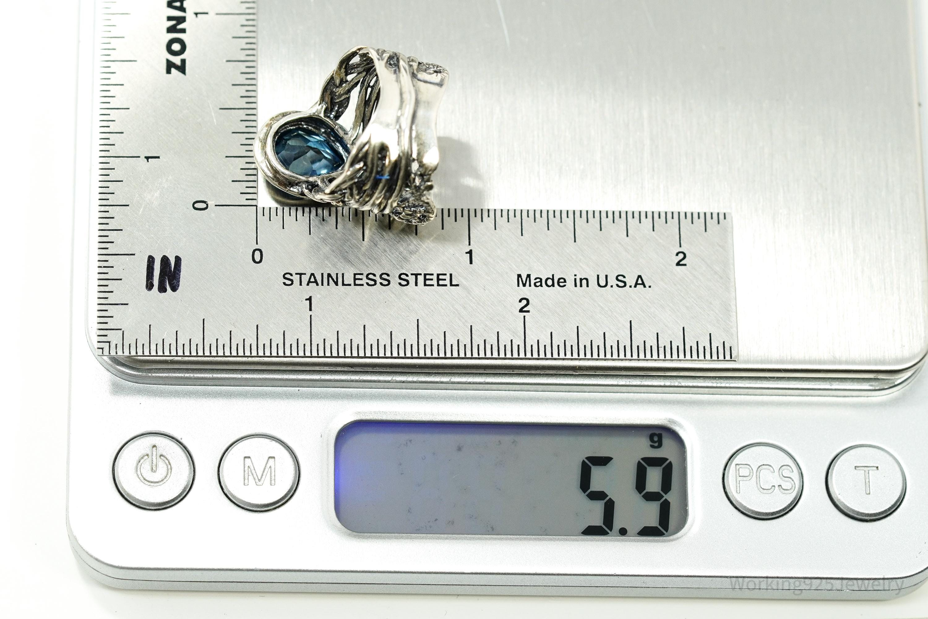 Vintage Israel Designer Paz PZ Blue Topaz Sterling Silver Ring - Size 6.25