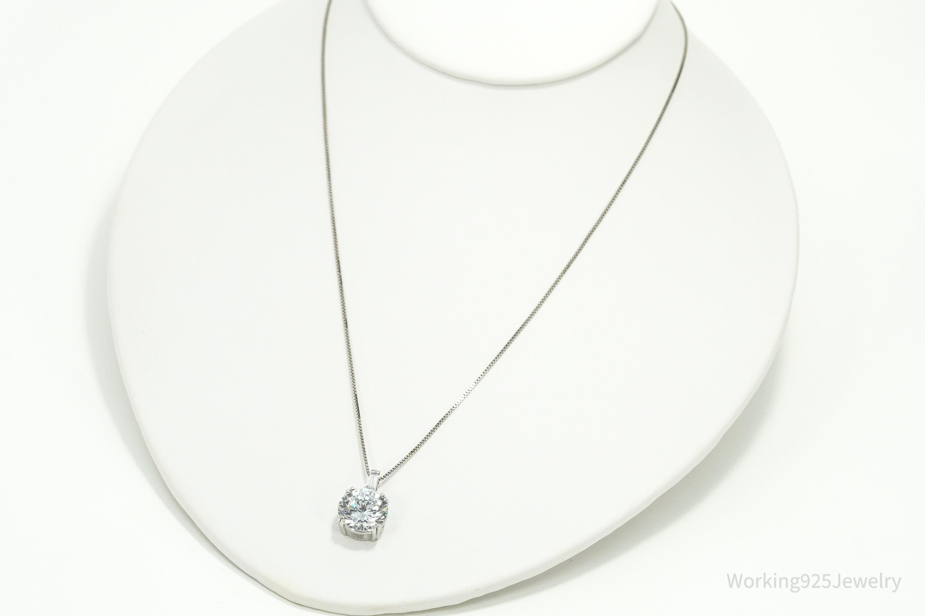 Vintage Large Cubic Zirconia Sterling Silver Necklace 18"