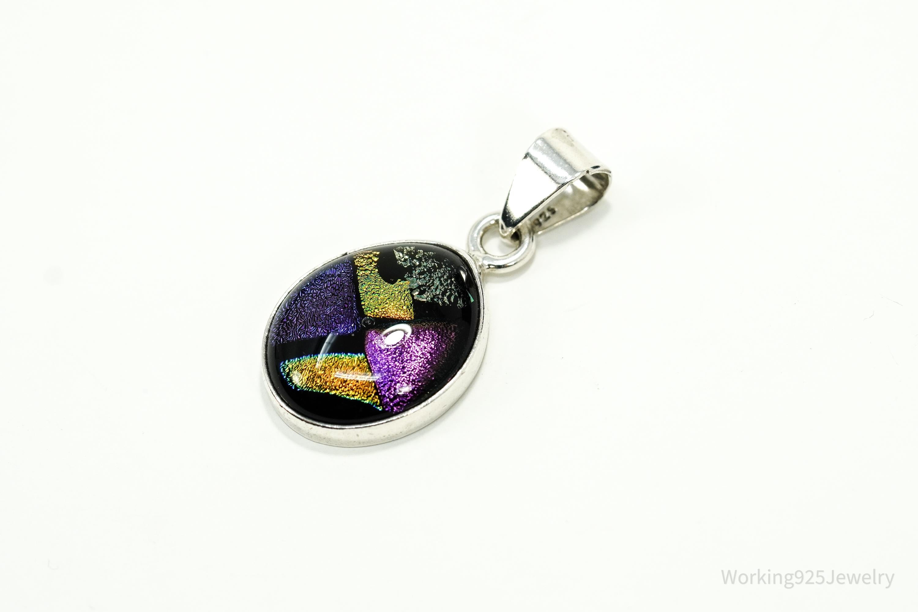 Vintage Dichroic Glass Sterling Silver Pendant