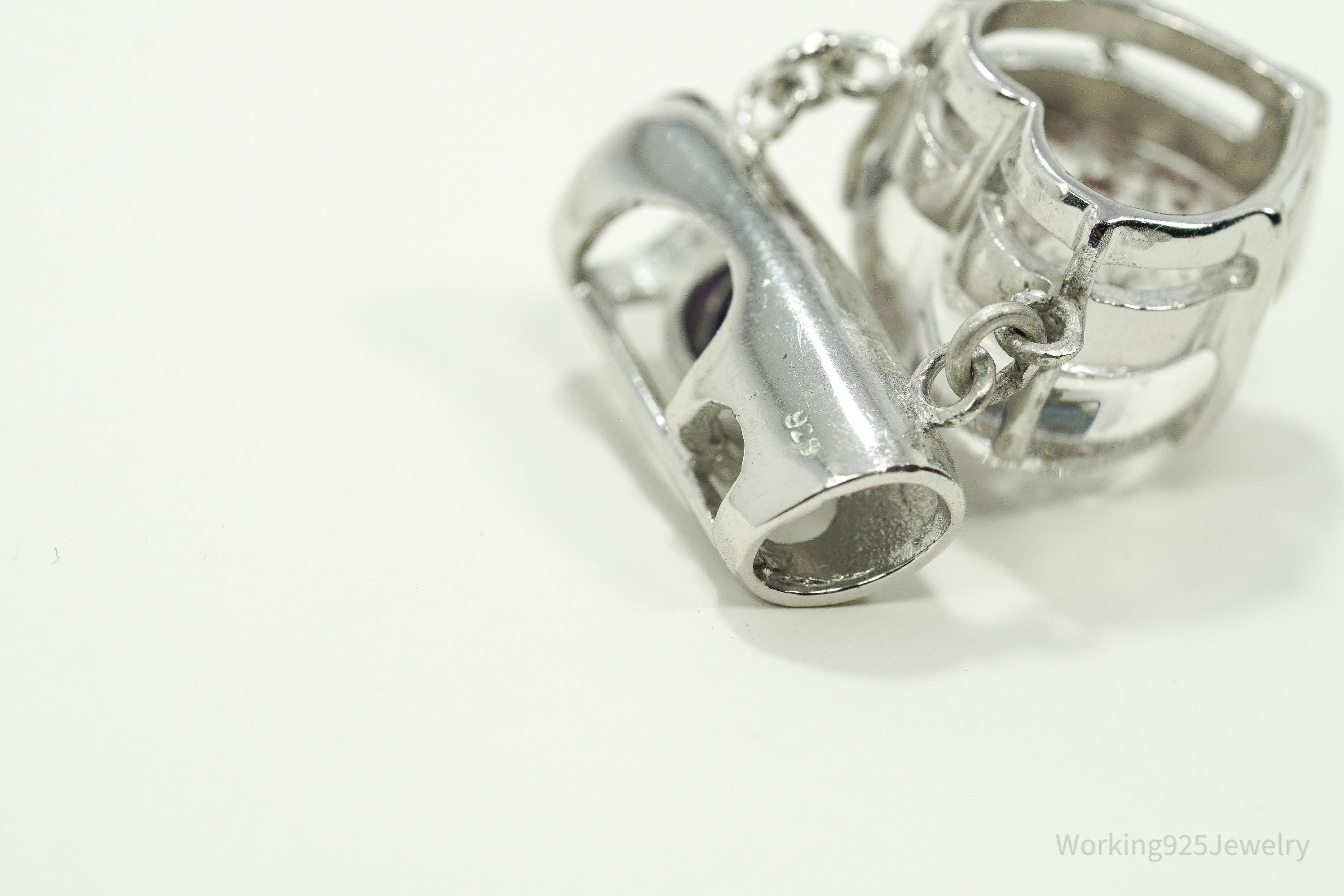 Vintage Amethyst & Crystal Heart Gold Vermeil Sterling Silver Necklace Pendant