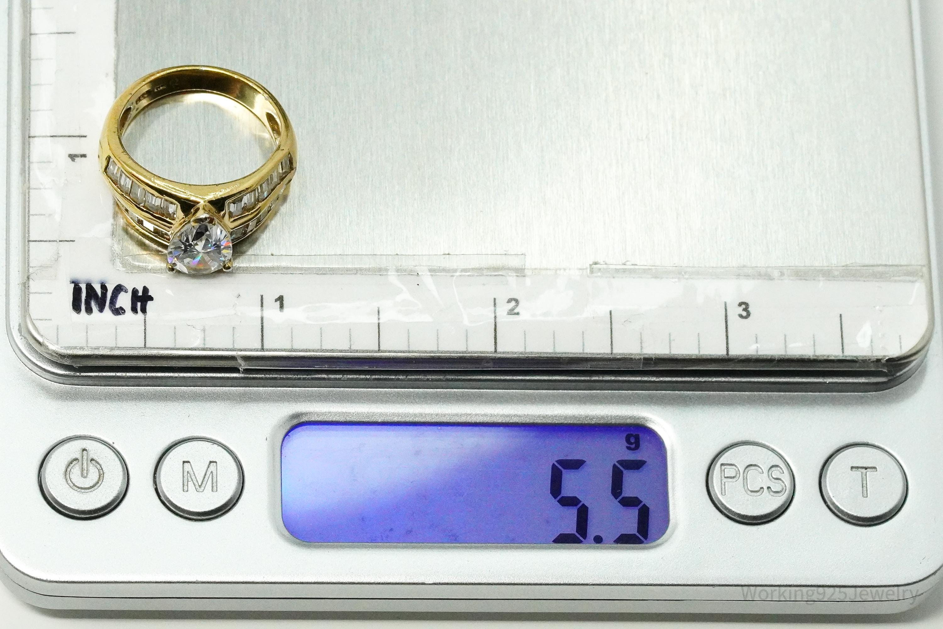 Vintage Gold Vermeil Cubic Zirconia Sterling Silver Ring - Size 7