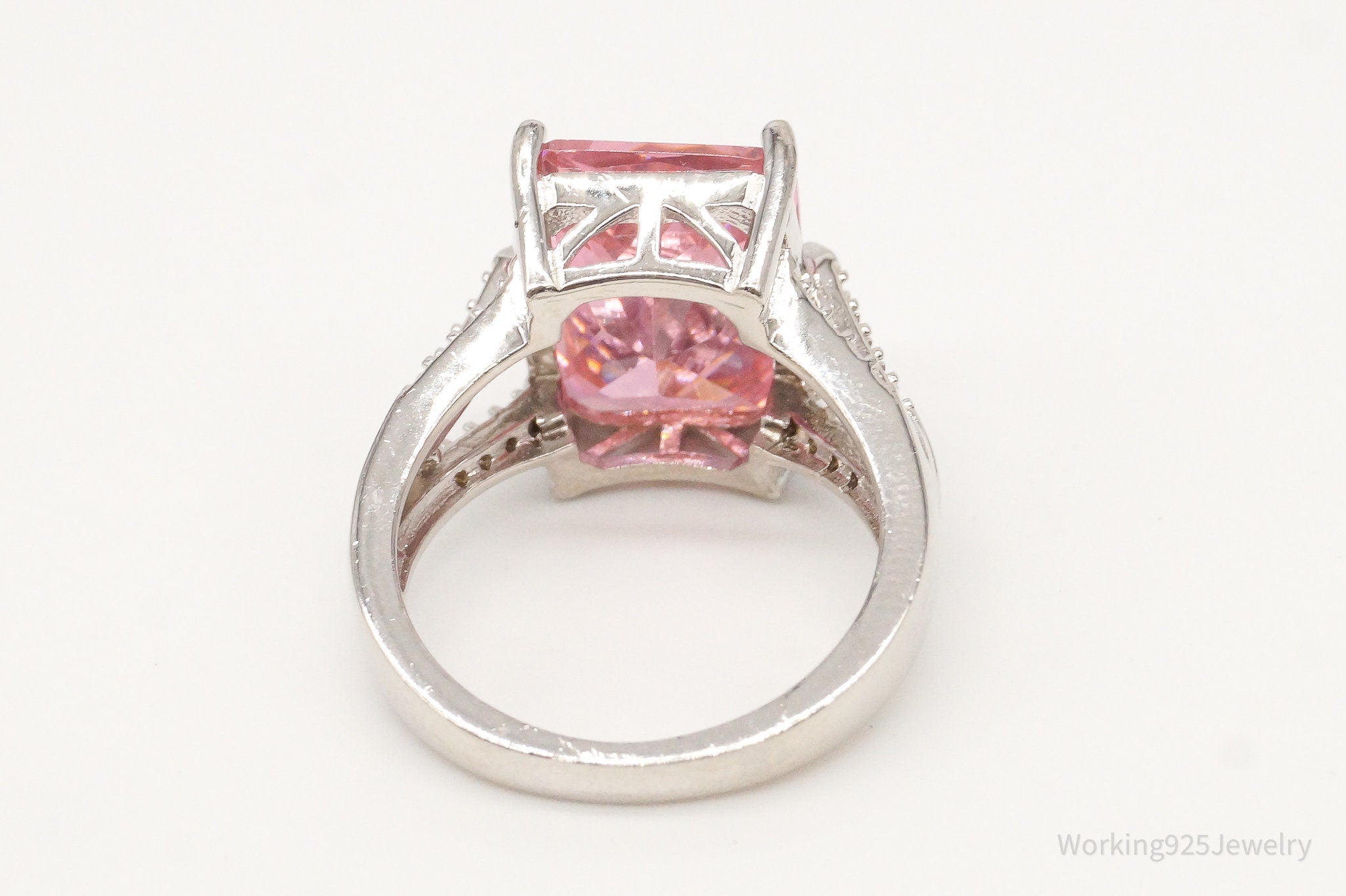 Vintage Large Pink & White Cubic Zirconia Sterling Silver Ring - Size 6