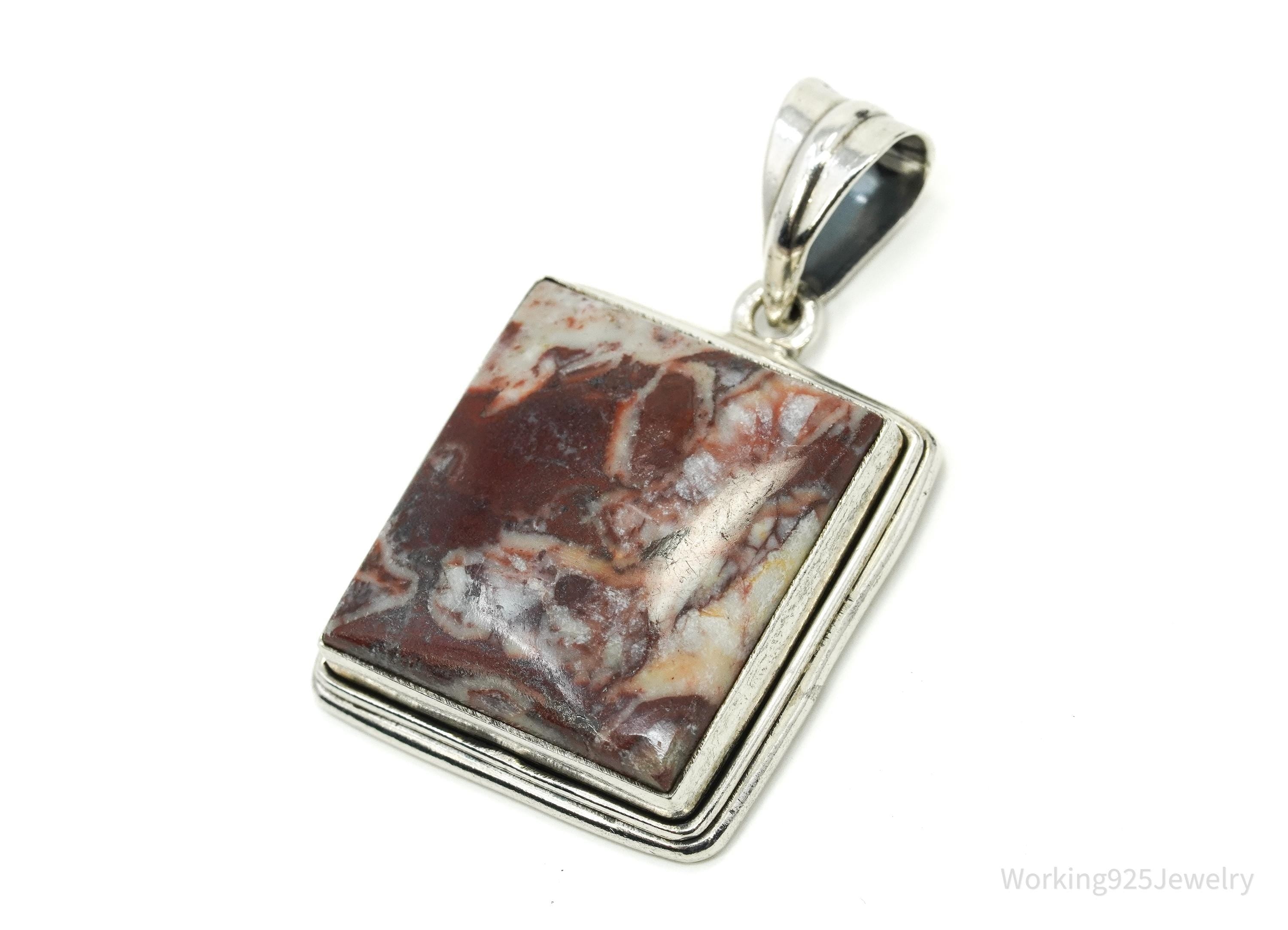 Vintage Copper Agate Sterling Silver Necklace Pendant