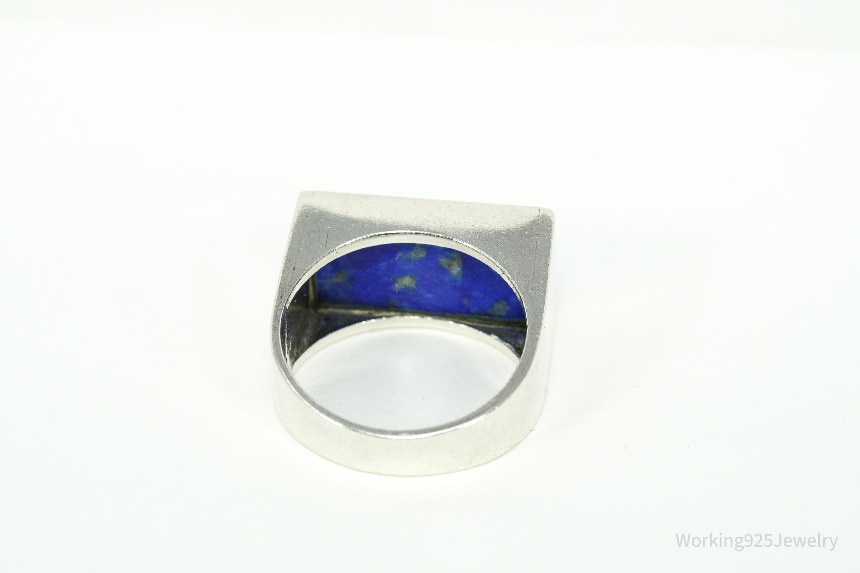 Vintage Lapis Lazuli Modernist Style Sterling Silver Ring Size 9