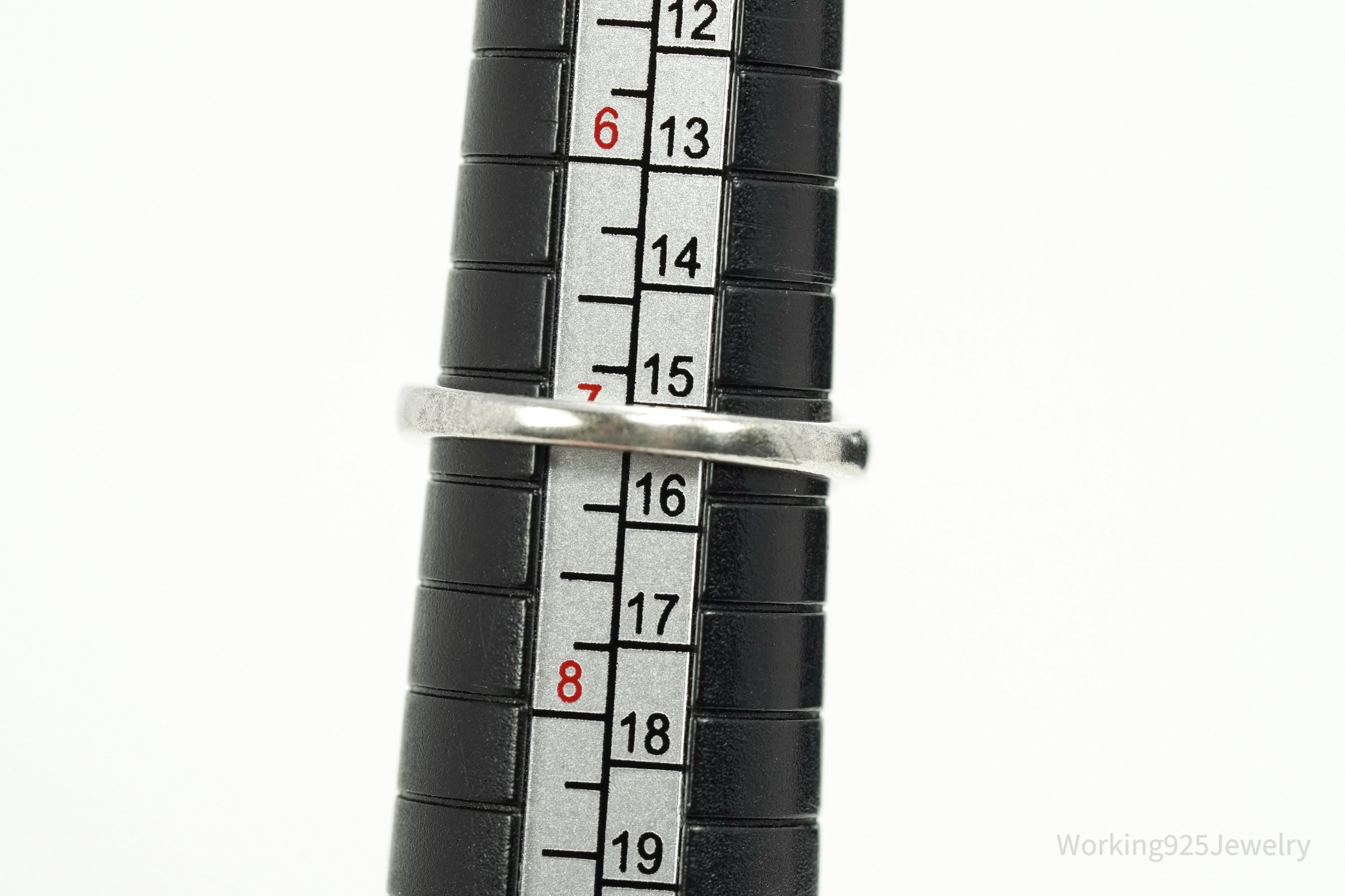 Vintage Lab Sapphire & White Topaz Sterling Silver Ring - Size 7