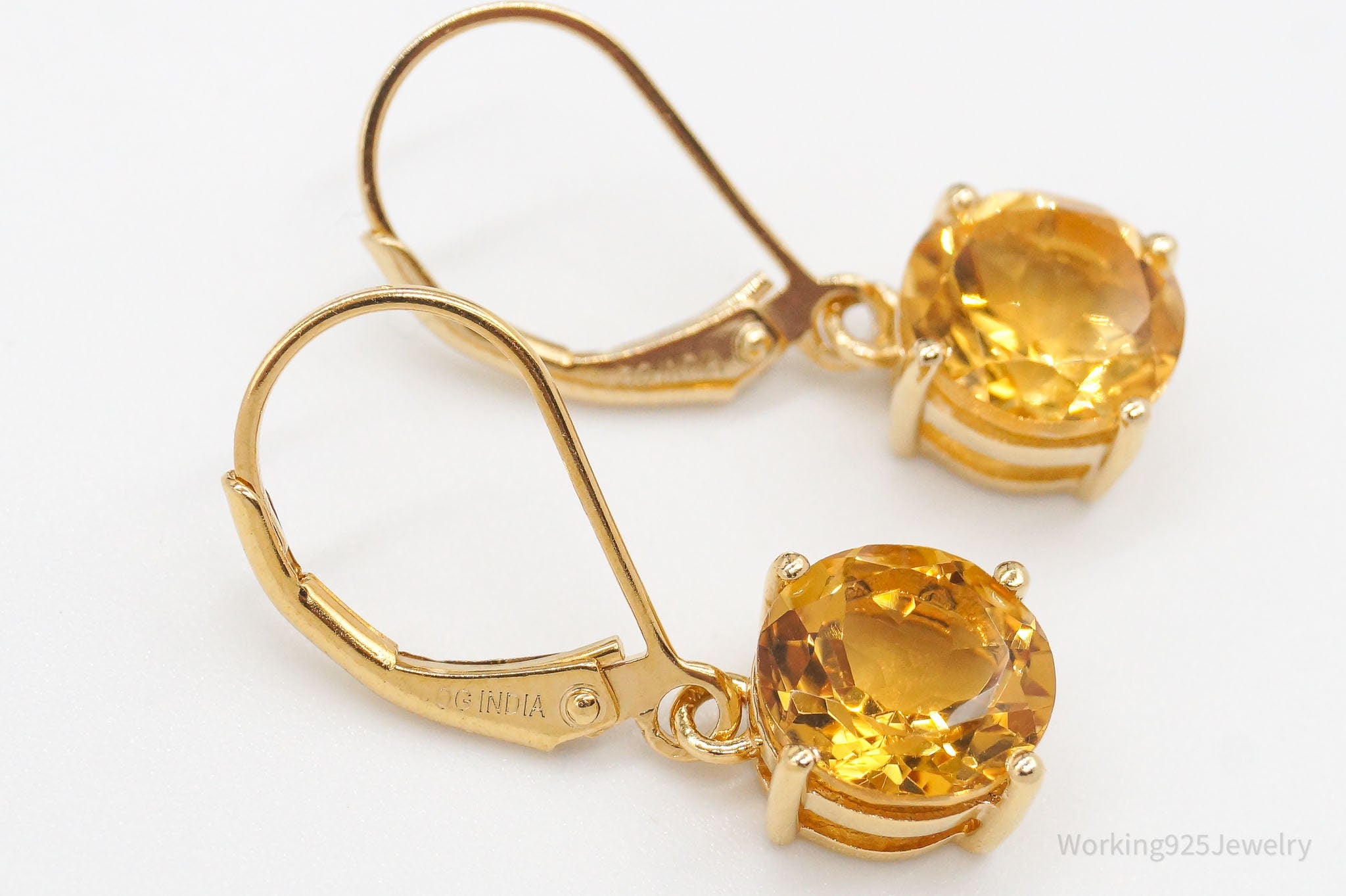 Vintage Citrine Yellow Gold Vermeil Over Sterling Silver Earrings