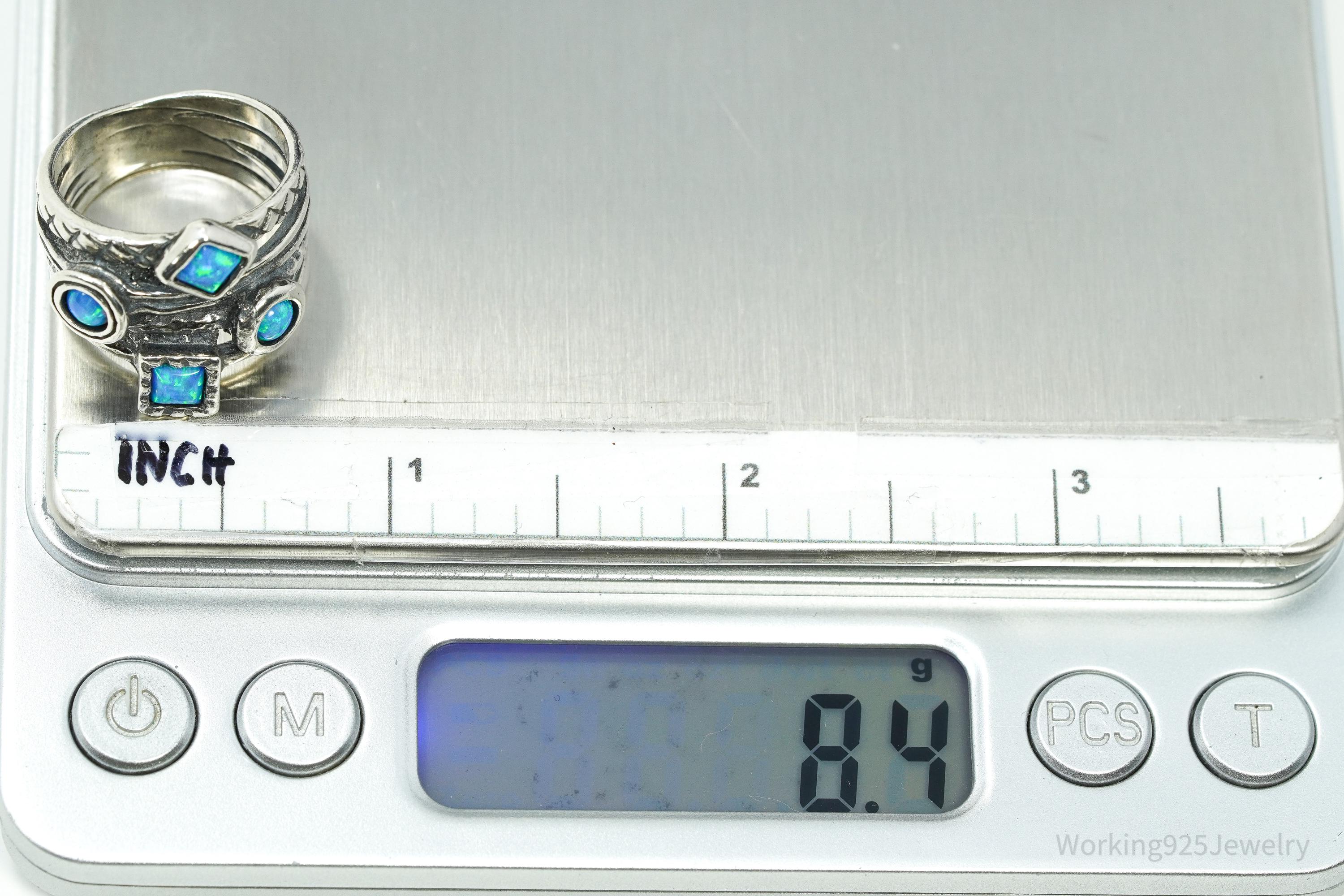 Vintage Shablool Didae Israel Blue Opal Sterling Silver Ring - Size 7.25