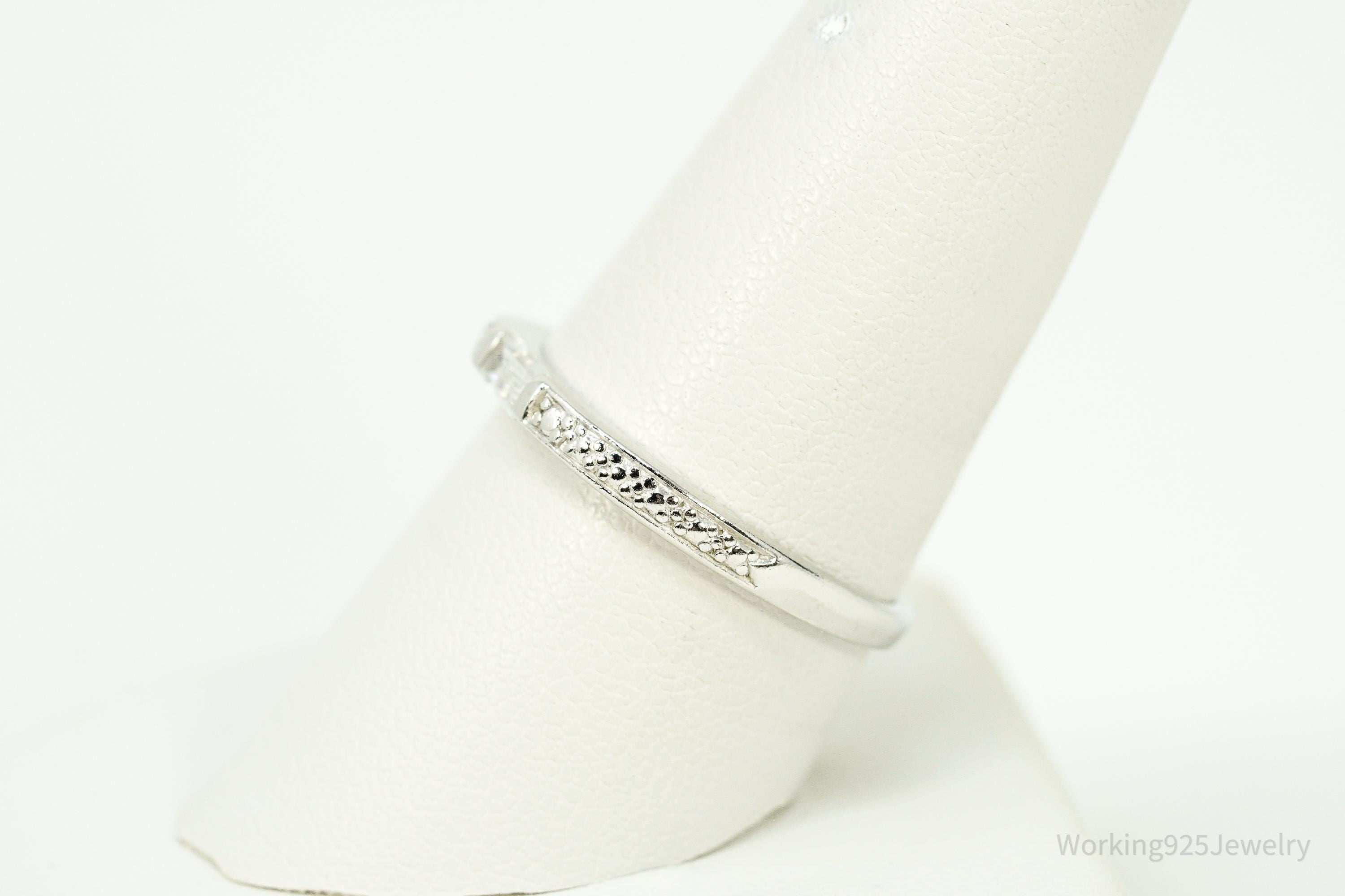 Vintage Cubic Zirconia Sterling Silver Band Ring - Size 9.25