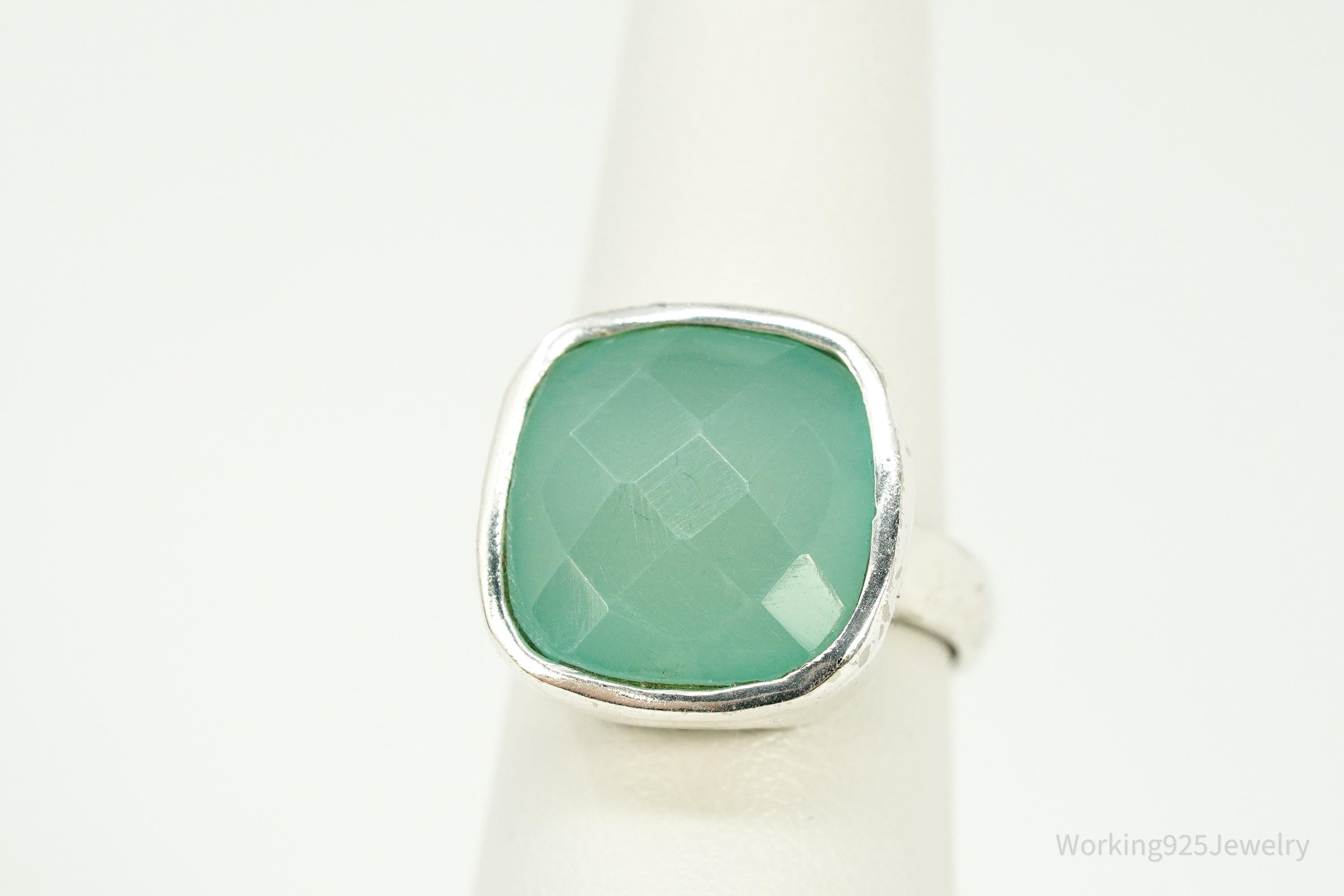 Vintage Aqua Chalcedony Silver Ring - Size 7