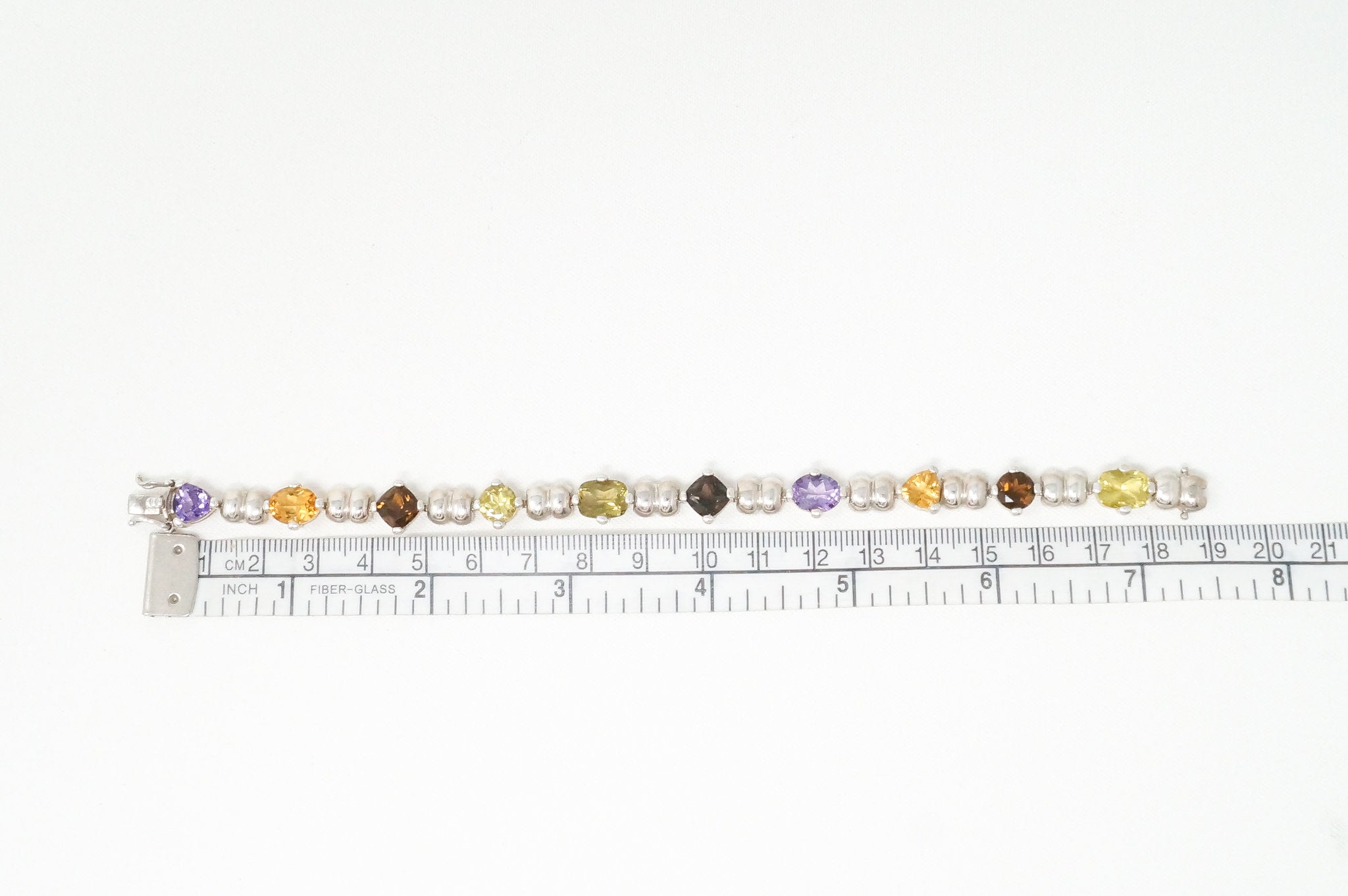 Vintage Multi Gem Amethyst Smoky Topaz Citrine Peridot Sterling Silver Bracelet