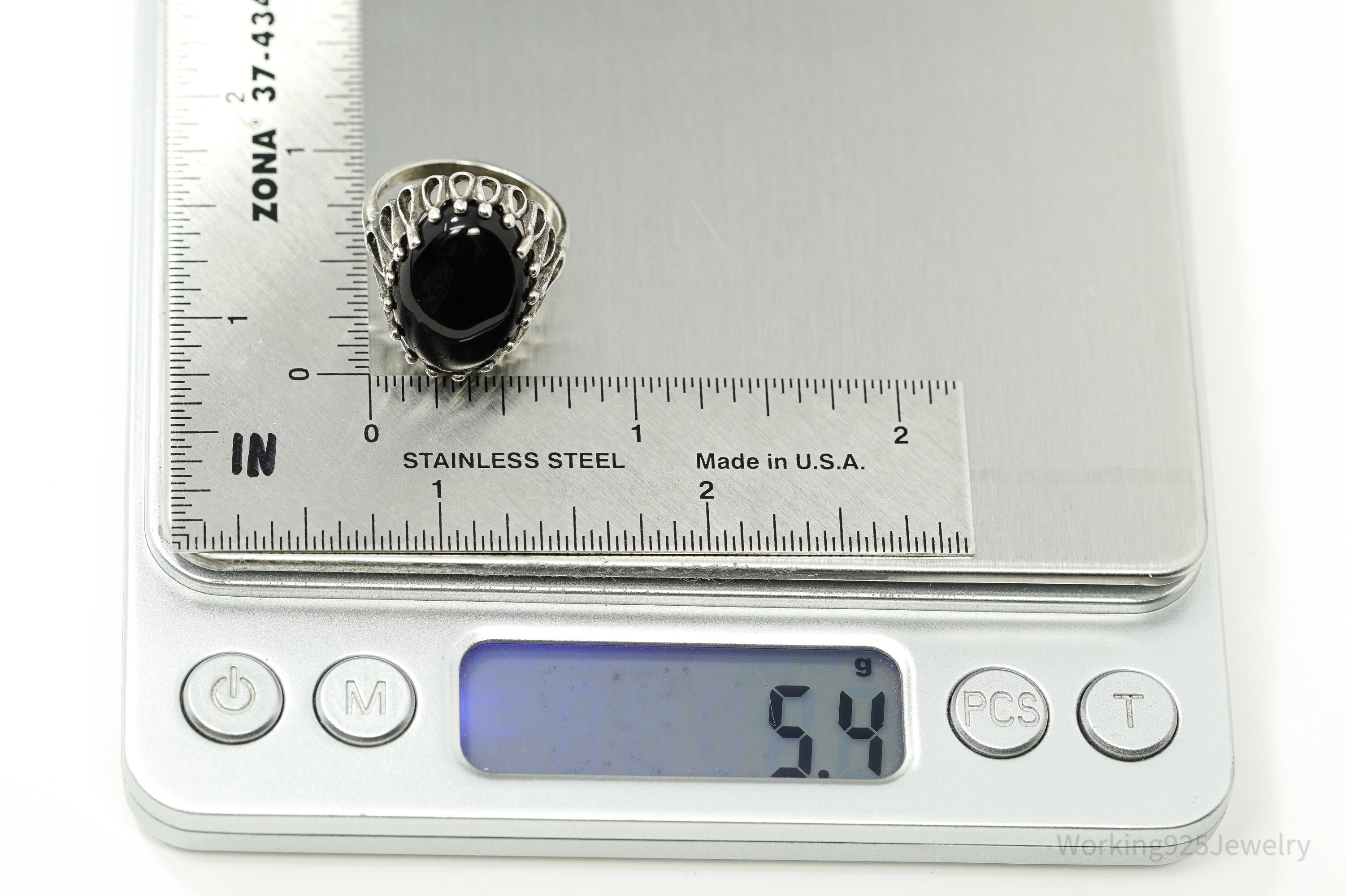 Vintage Designer Kabana Black Onyx Sterling Silver Ring - Size 7.5