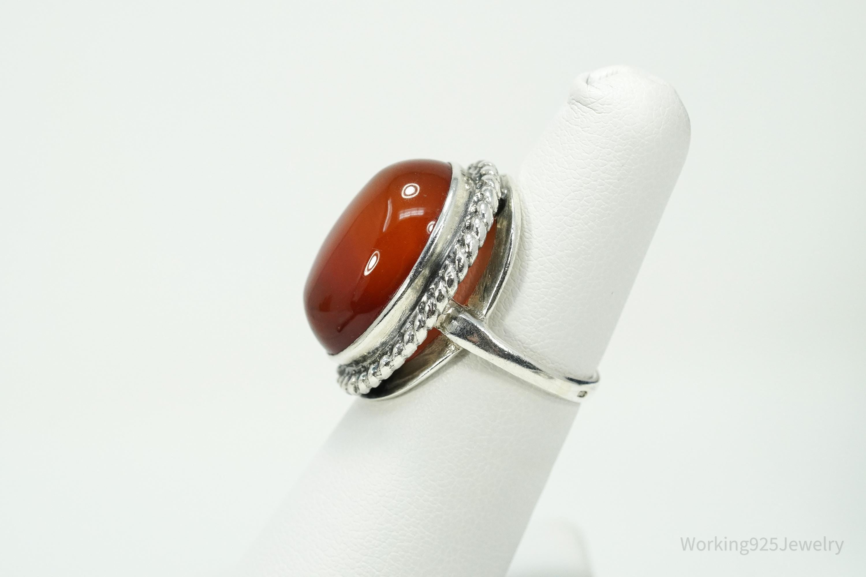 Rare Vintage Large Carnelian Sterling Silver Russian Ring Size 6
