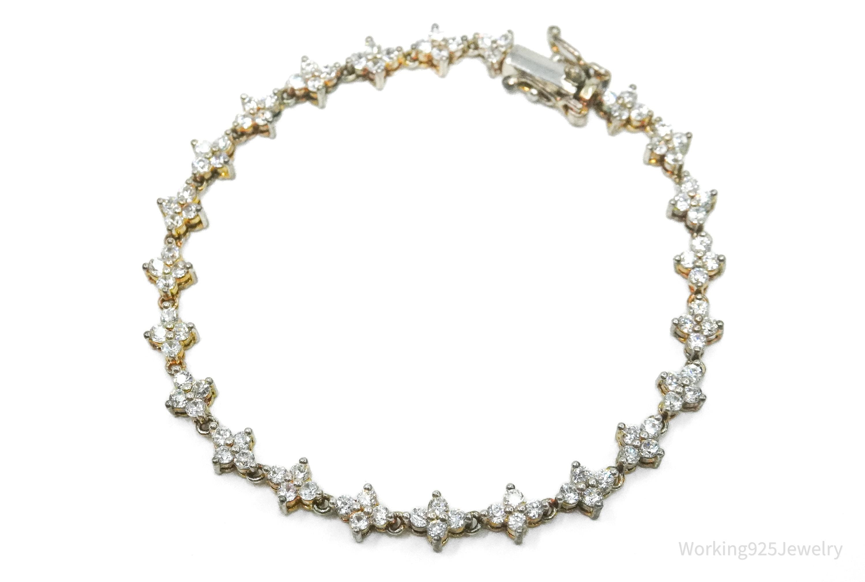 Vintage Cubic Zirconia Gold Wash Sterling Silver Tennis Bracelet 7.25"