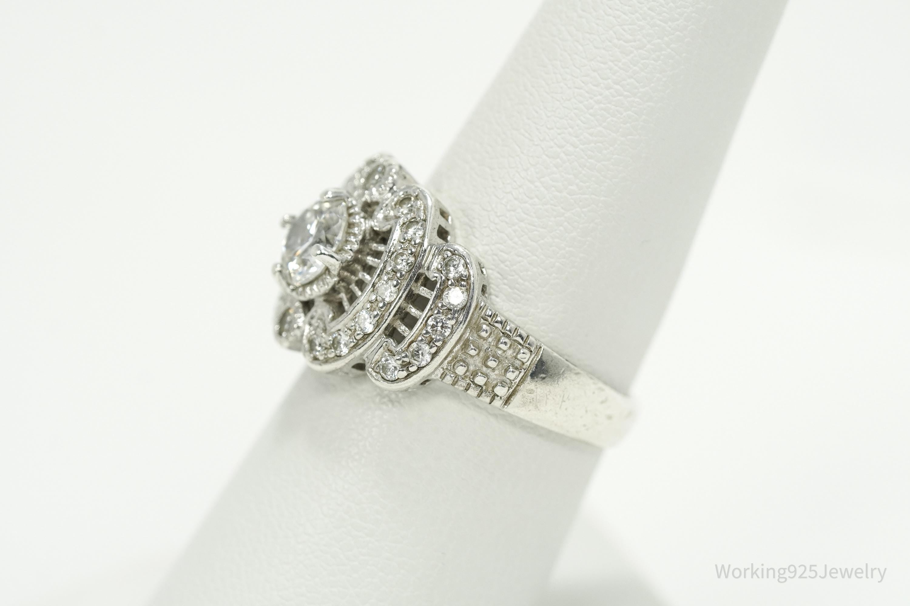 Vintage Cubic Zirconia Sterling Silver Ring - Size 7.25