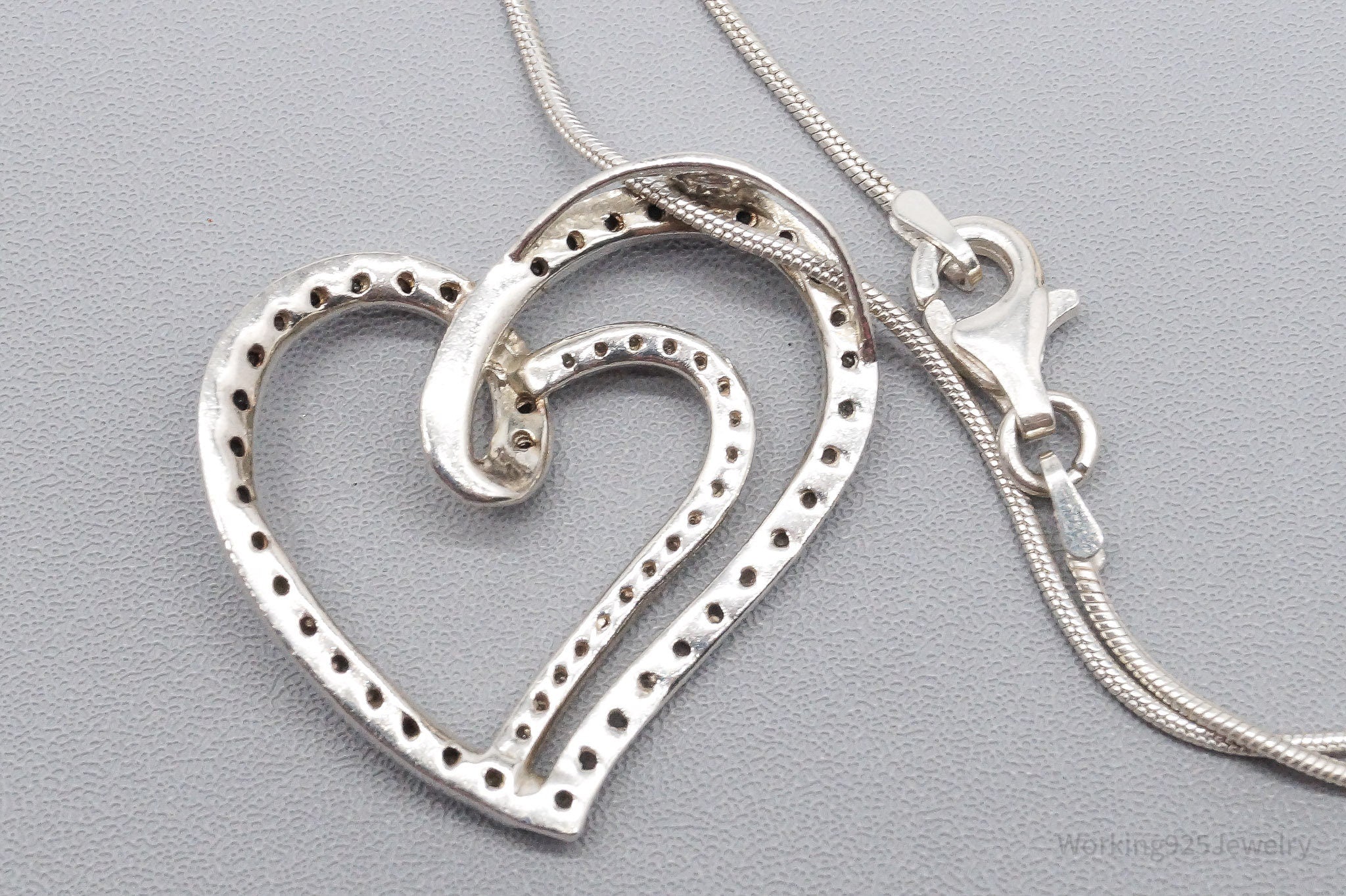 Vintage Black & White Diamond Heart Sterling Silver Necklace 24"