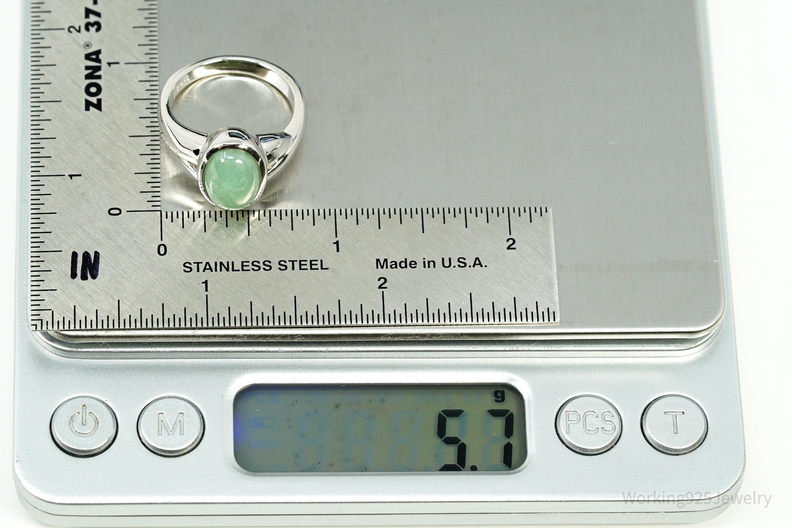 Vintage Green Jade Sterling Silver Ring - Size 8