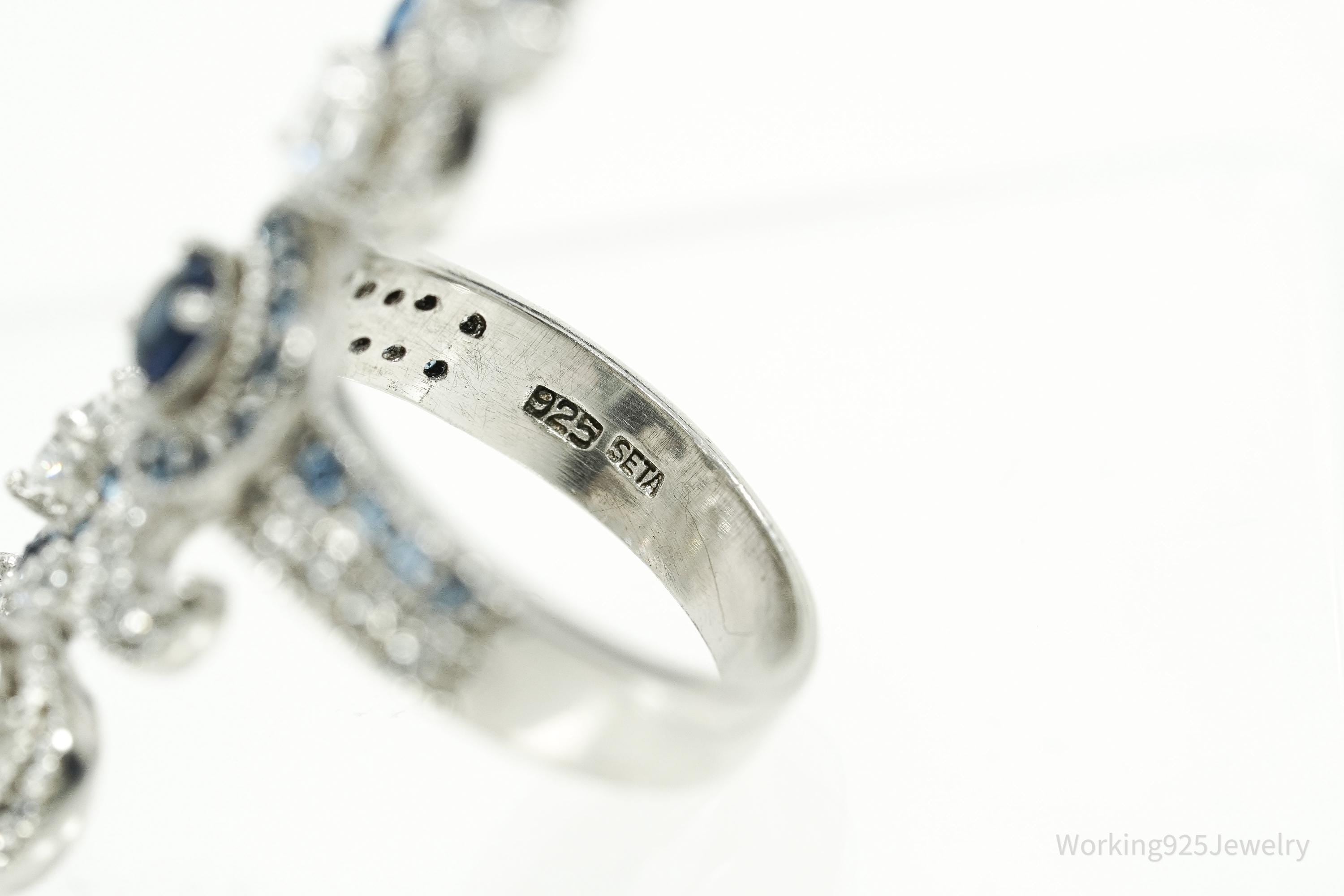 Vintage SETA Faux Blue Sapphire & Cubic Zirconia Sterling Silver Ring - Size 7