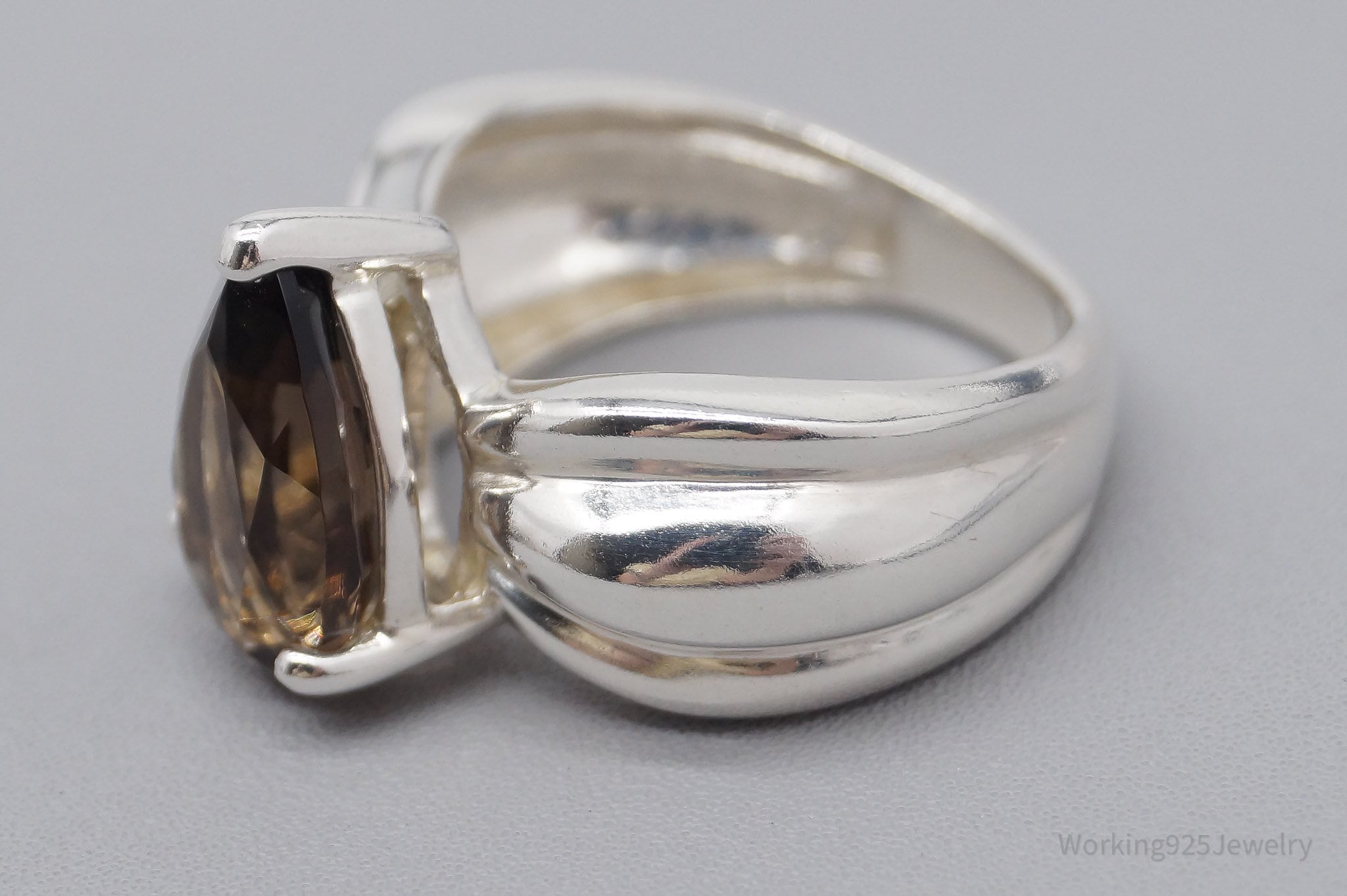 Vintage UTC Large Smoky Topaz Sterling Silver Ring Size 8