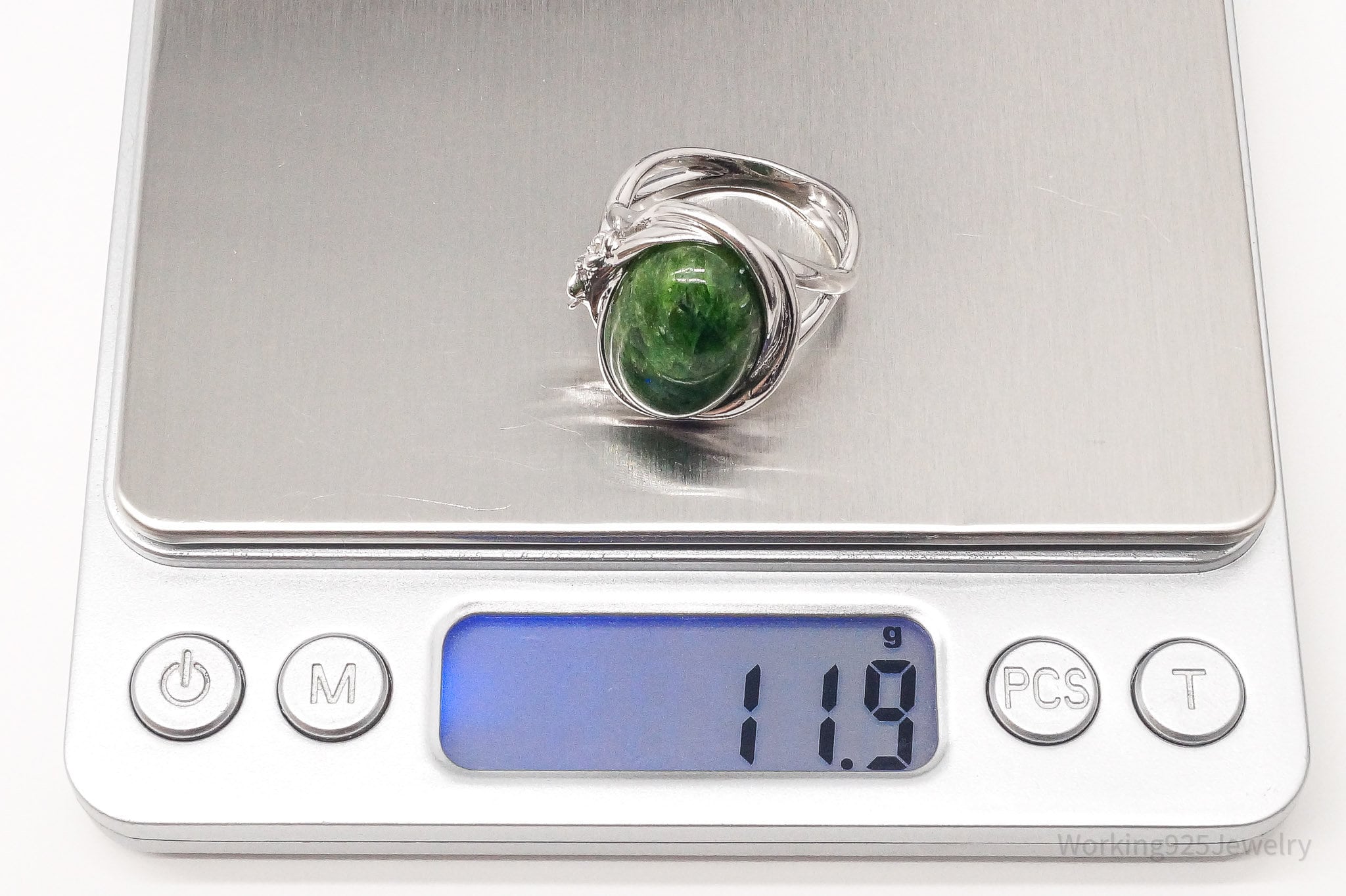 Vintage Natural Green Chrome Diopside Cubic Zirconia Sterling Silver Ring SZ 8.5