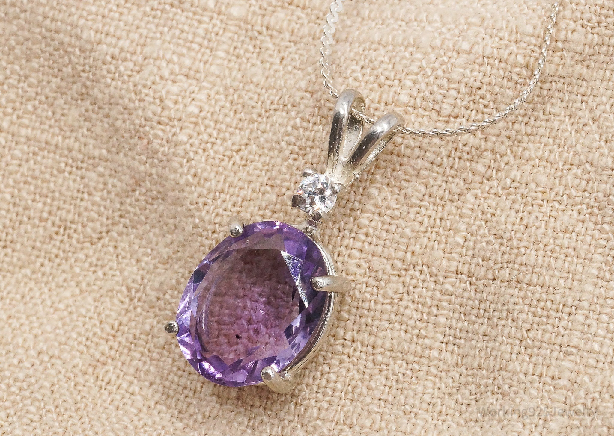 Vintage Amethyst Cubic Zirconia Sterling Silver Necklace 16"