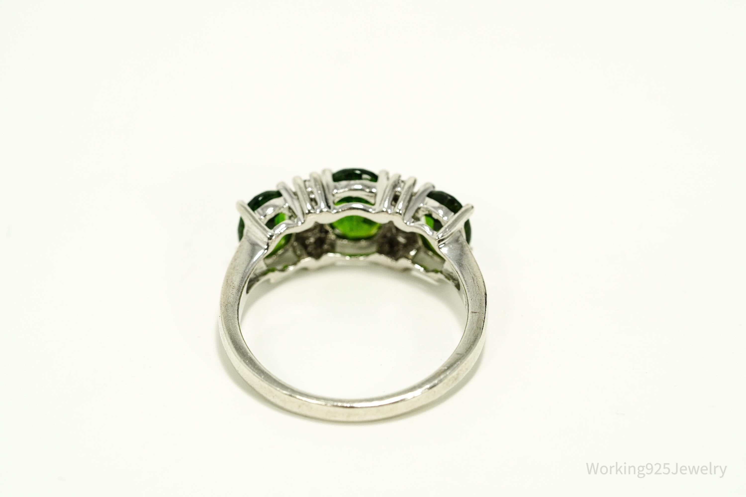 Green Chrome Diopside & White Topaz Sterling Silver Ring - Size 8.75