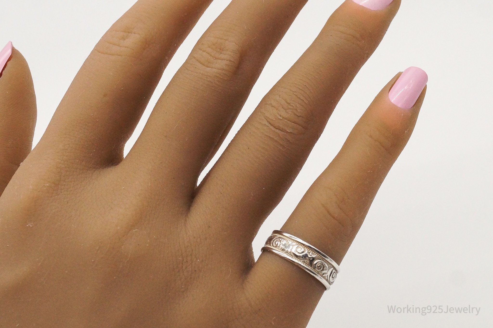 Antique Art Nouveau Sterling Silver Band Ring - Size 5.75