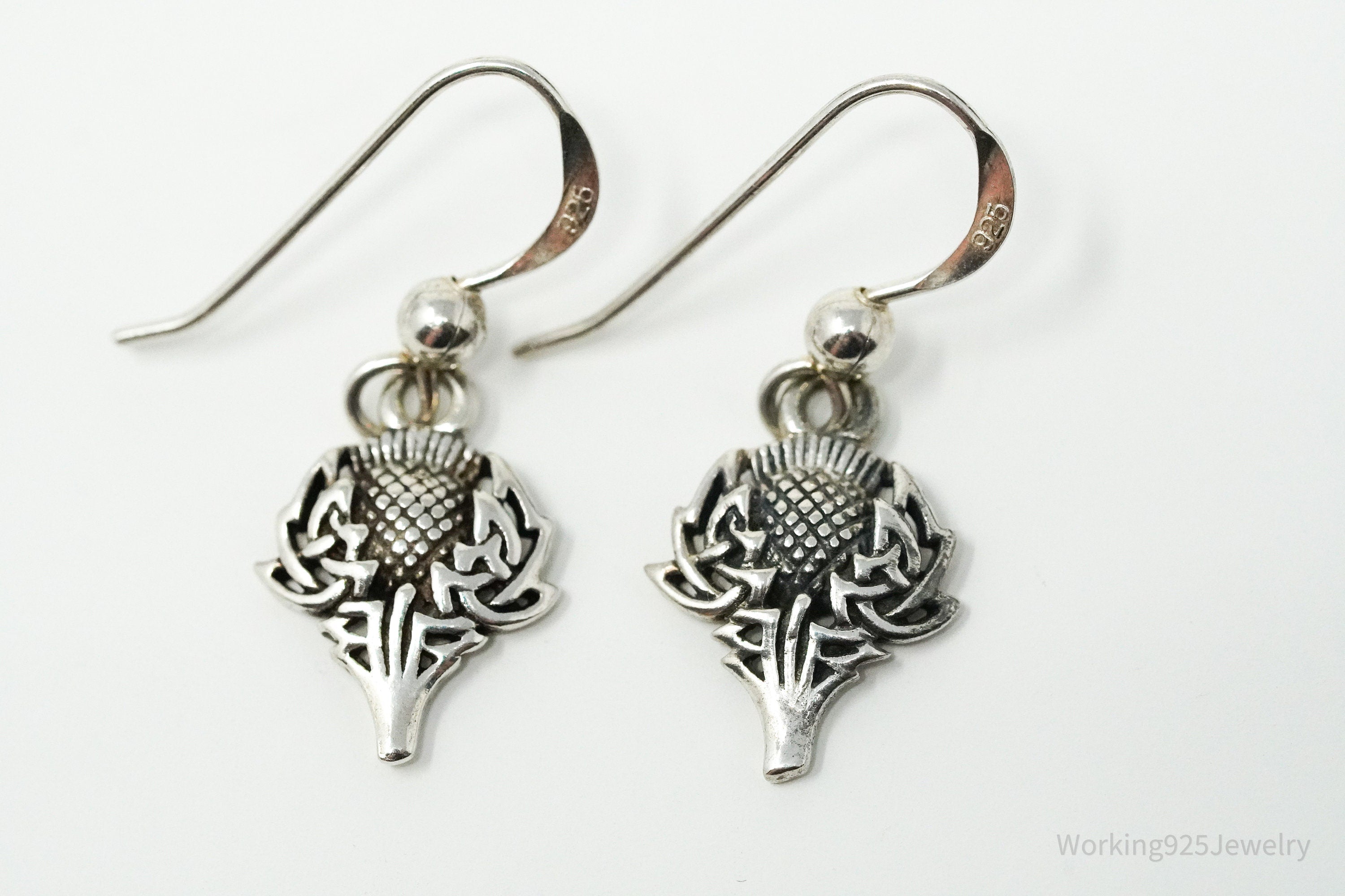 Vintage Scottish Thistle Sterling Silver Earrings
