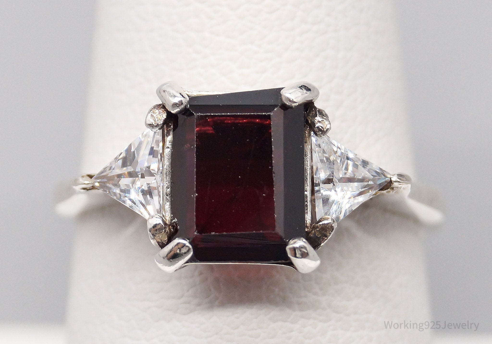 Vintage Garnet Cubic Zirconia Sterling Silver Ring - Size 8