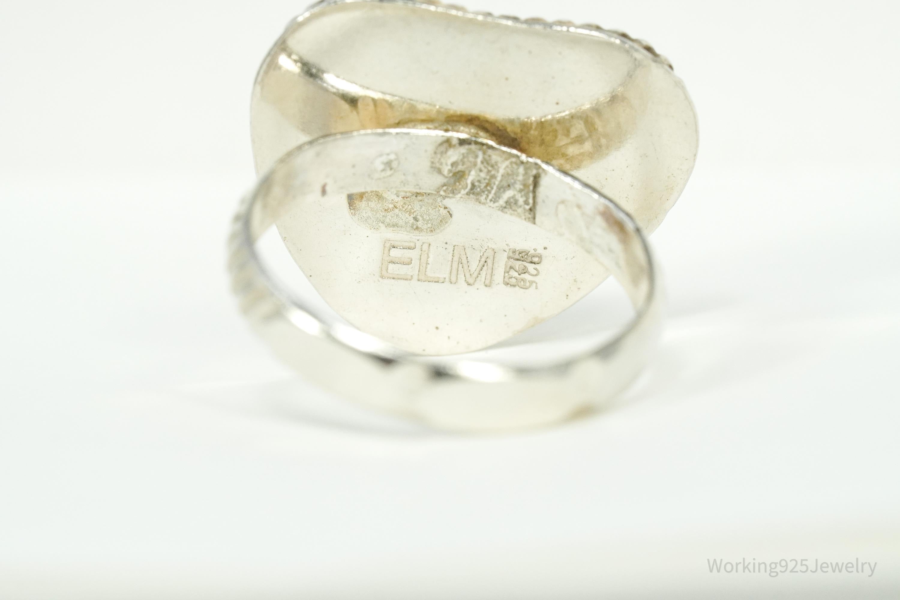 Vintage Native White Stone Heart Sterling Silver Ring - Size 8.75