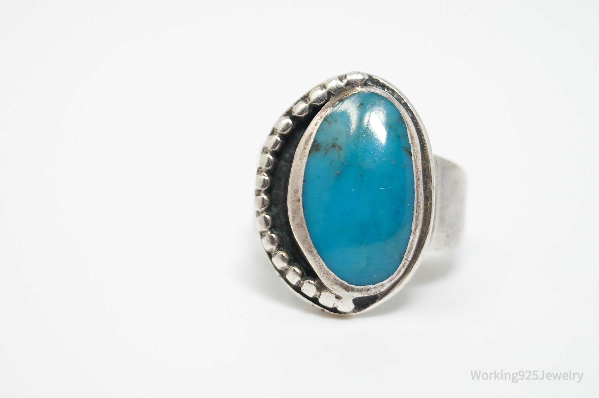 Vtg Native American Turquoise Unsigned Sterling Silver Ring - Sz 6