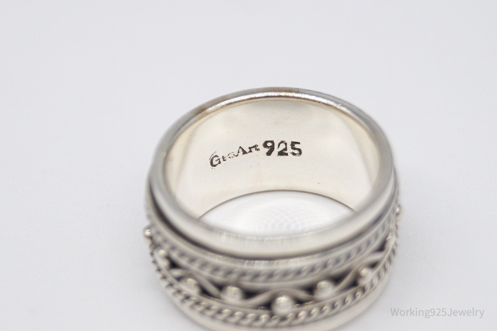 Vintage Designer GeoArt Sterling Silver Spinner Band Ring Size 6