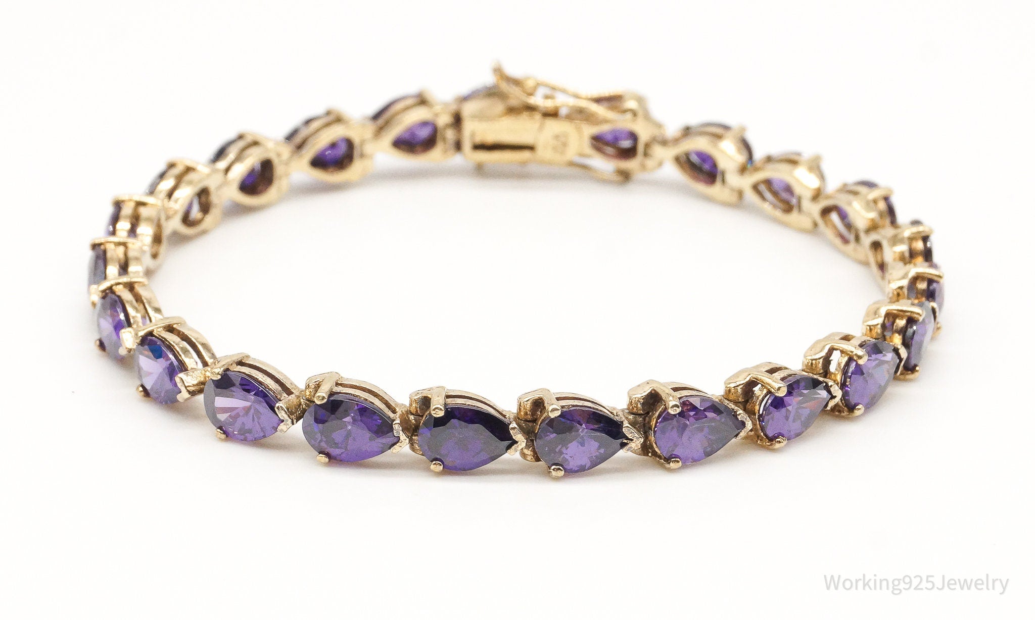 Vintage Purple Cubic Zirconia Gold Vermeil Sterling Silver Bracelet