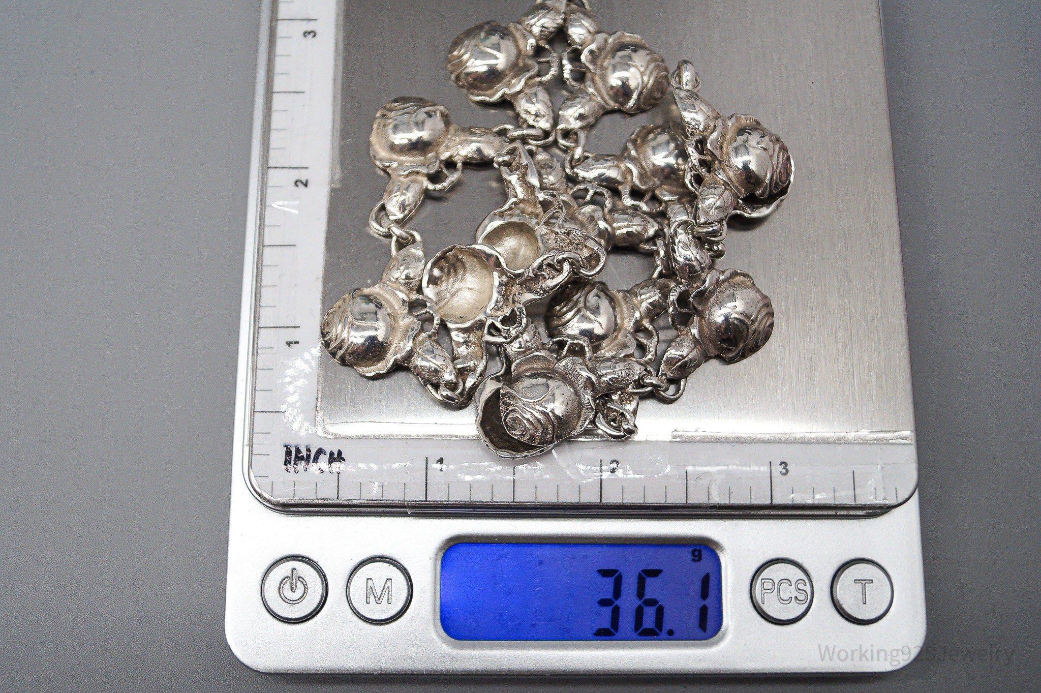 Antique Linked Roses 800 Silver Necklace 16"