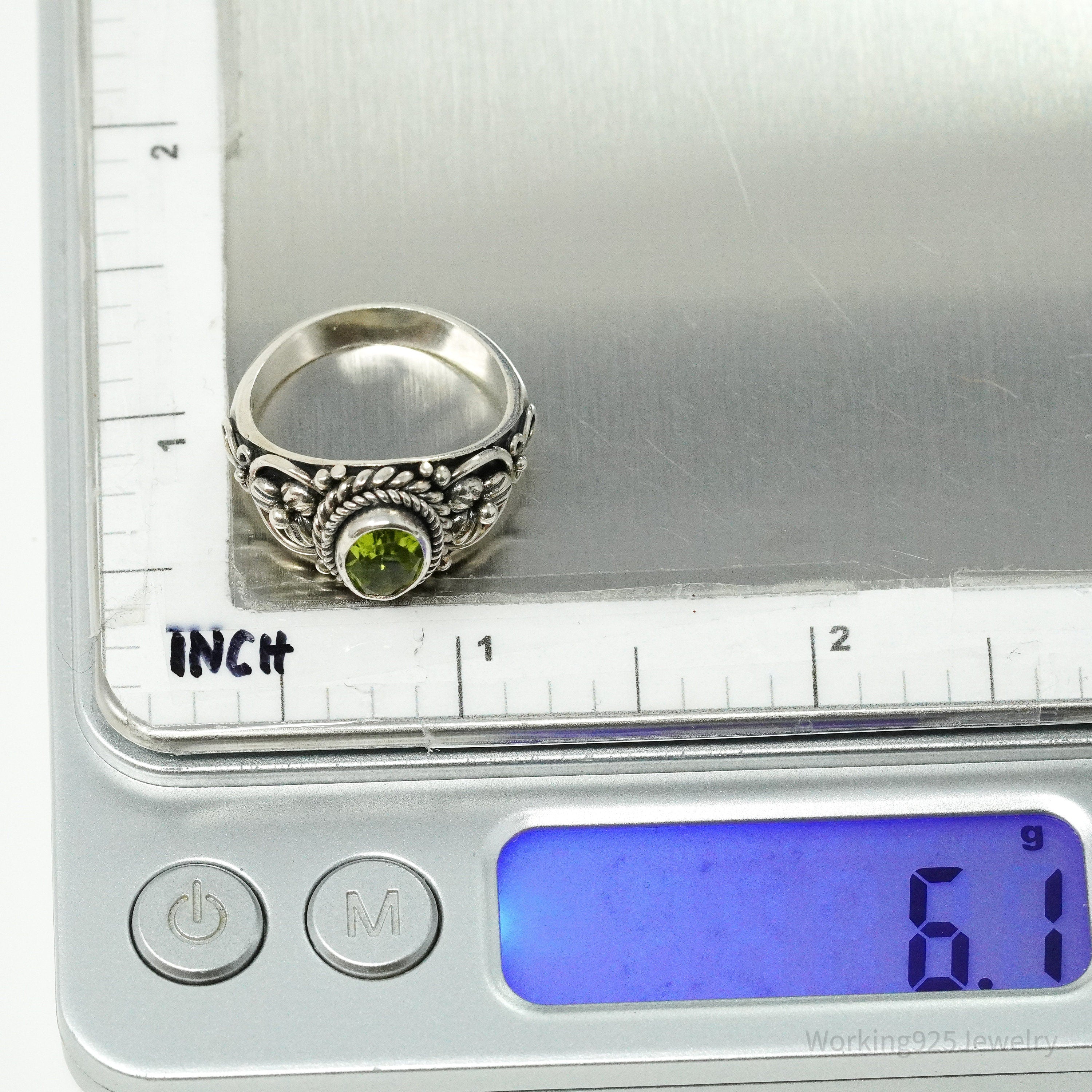 Vintage BA Suarti Peridot Sterling Silver Ring - Size 8.25