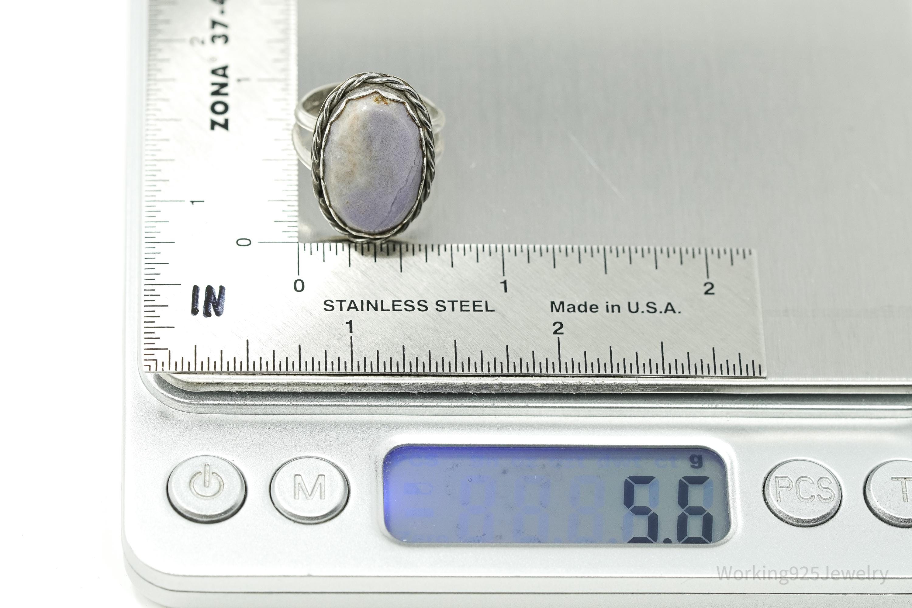 Vintage Native American Unsigned Lavender Stone Silver Ring - Size 6.25