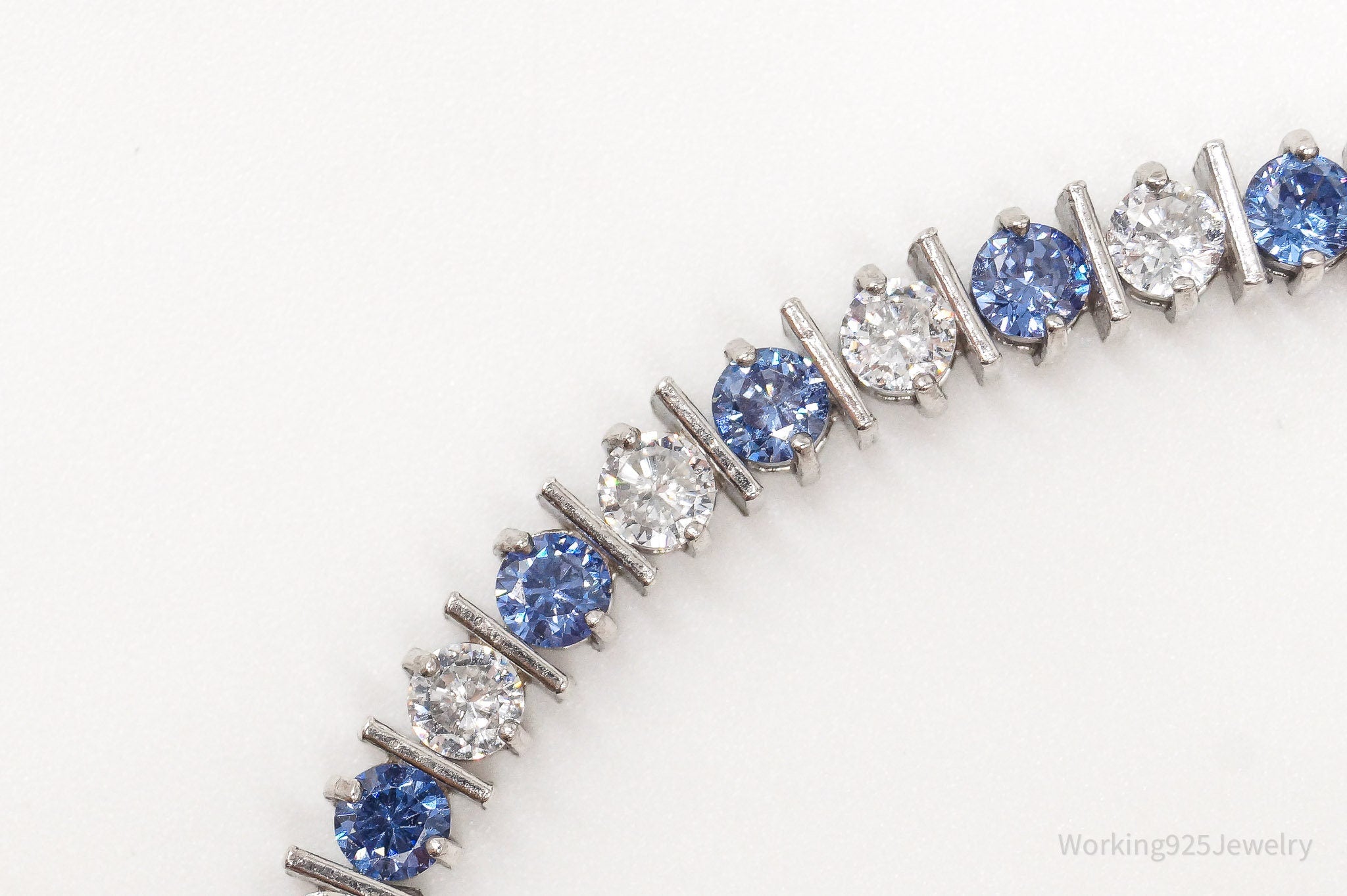 Vintage FAS Blue & White Cubic Zirconia Sterling Silver Bracelet