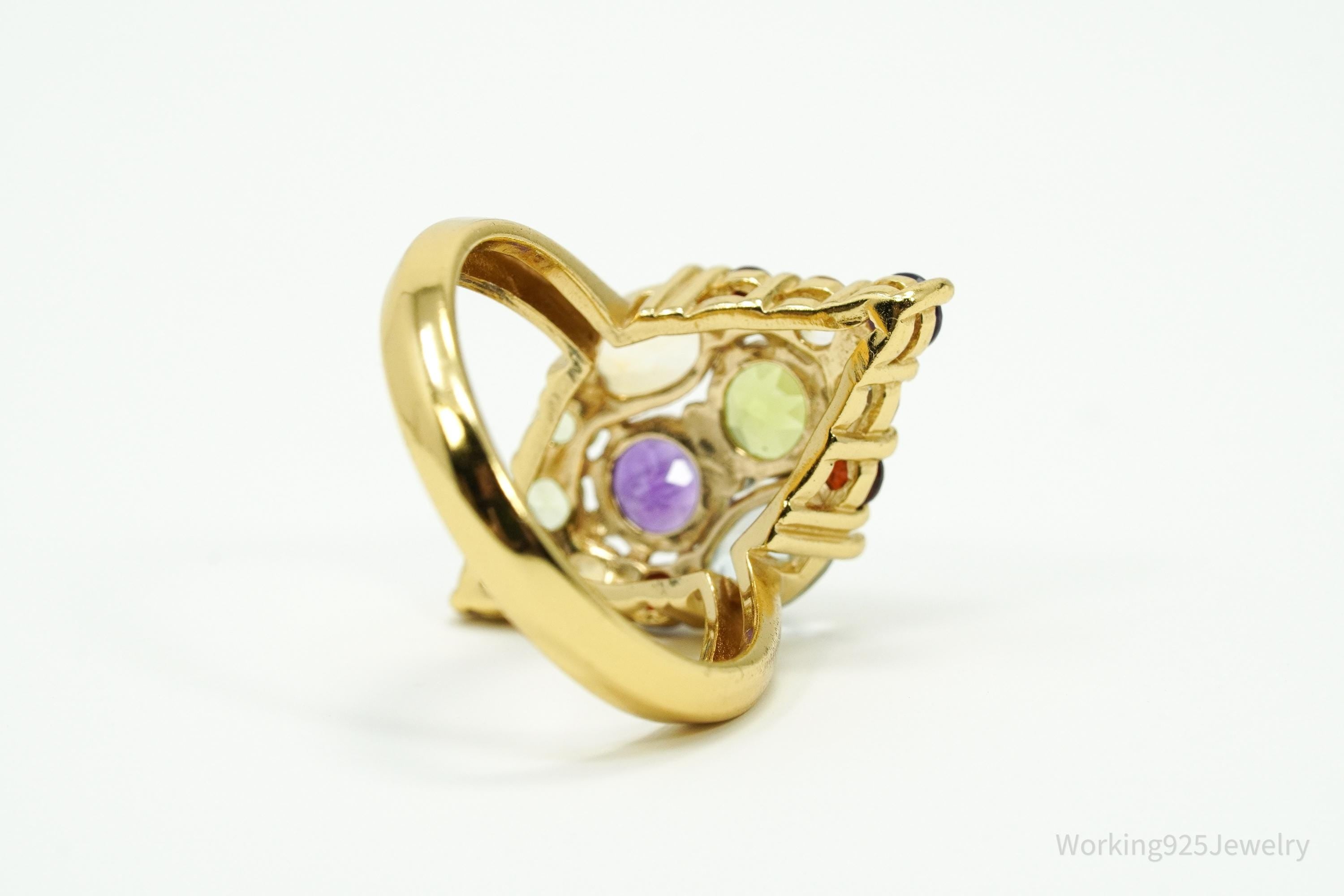 Designer PAJ Multi Gem Gold Vermeil Sterling Silver Ring - Size 7