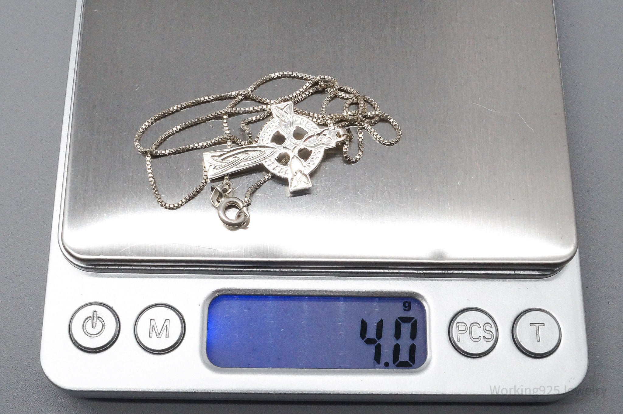 Vintage Irish Celtic Cross Sterling Silver Necklace 16"