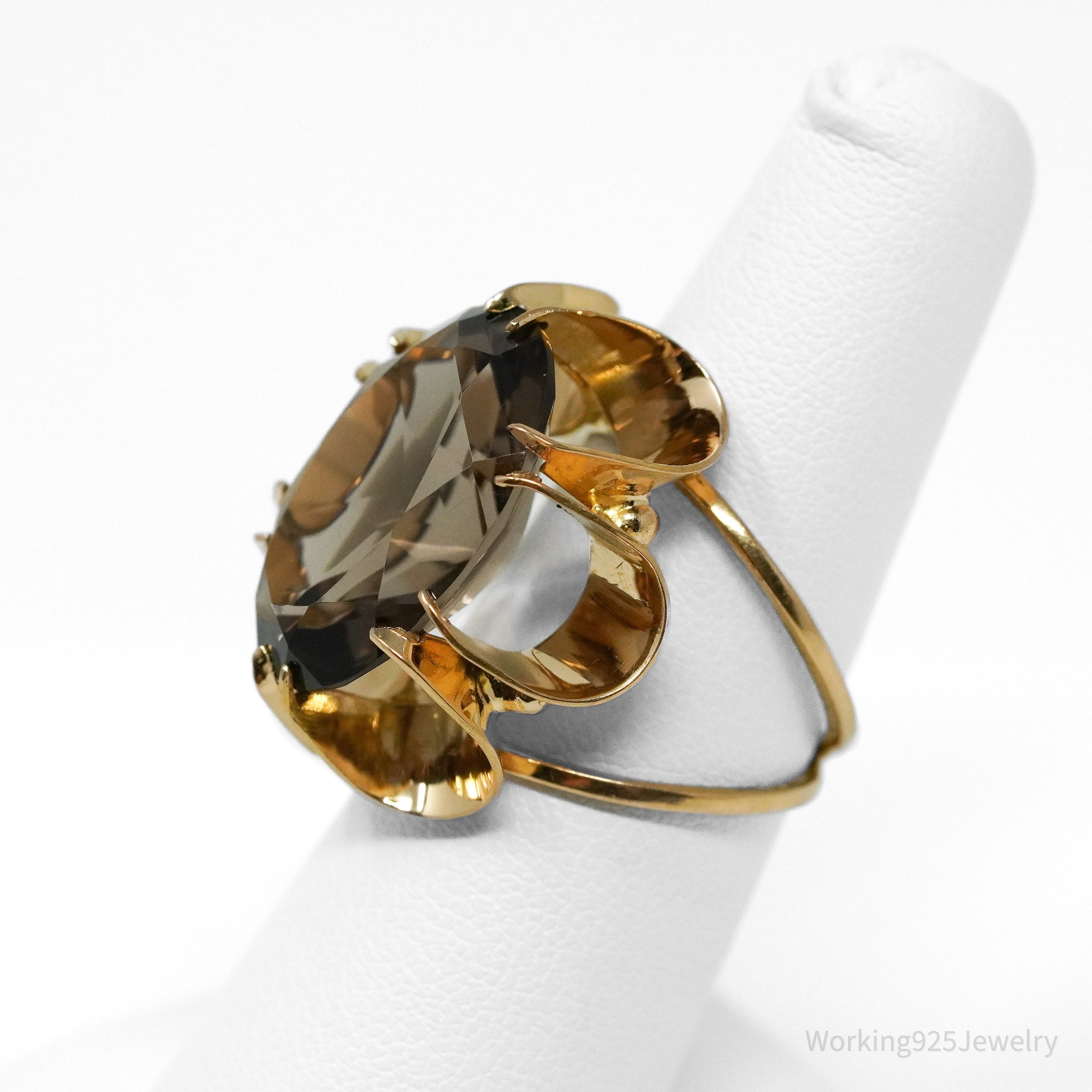 18K Yellow Gold Smoky Quartz Ring - Size 6.5