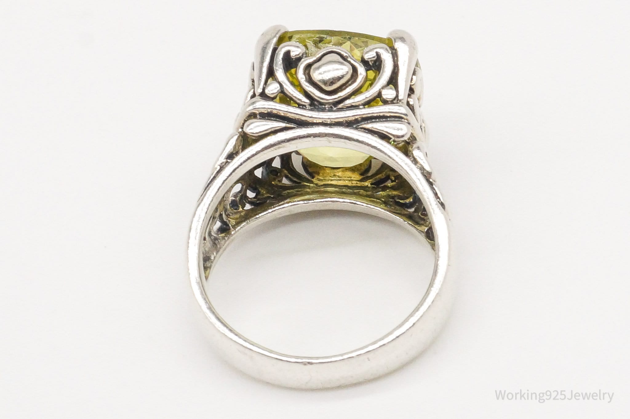 Vintage Large Yellow Cubic Zirconia Sterling Silver Ring - Size 8