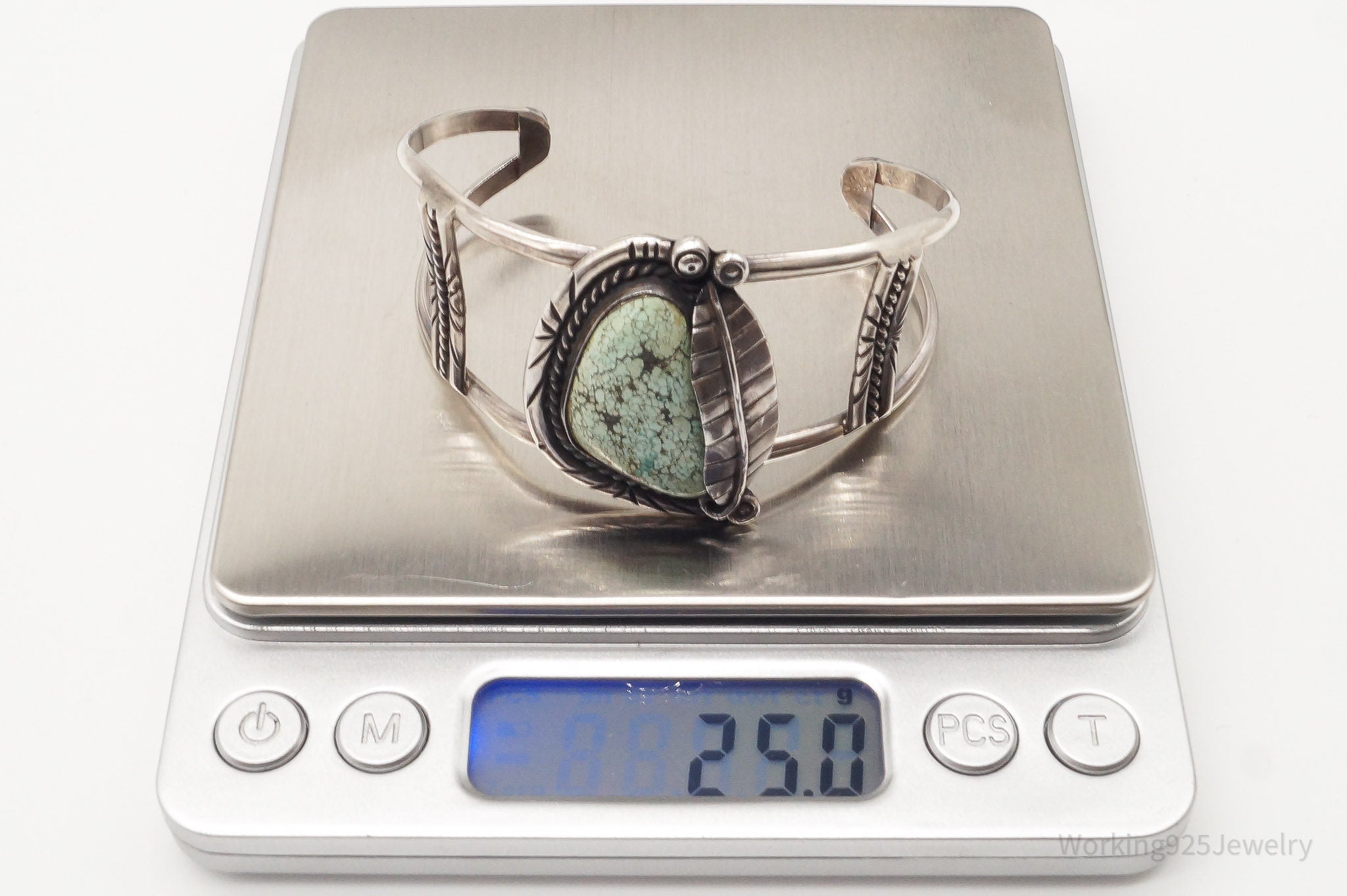 Vintage Native Handmade Unsigned Turquoise Silver Cuff Bracelet