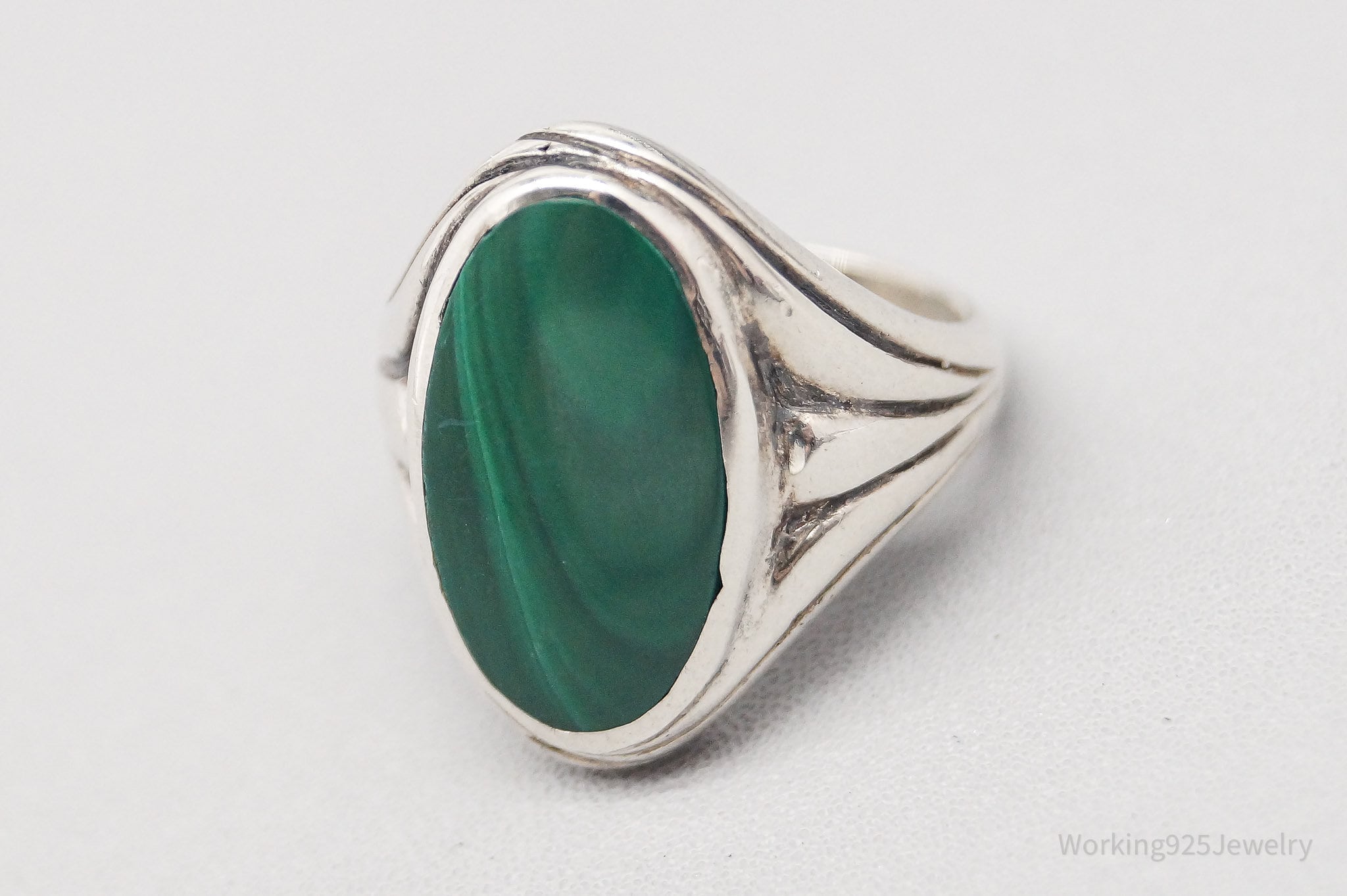 Vintage Malachite Silver Ring - Size 3