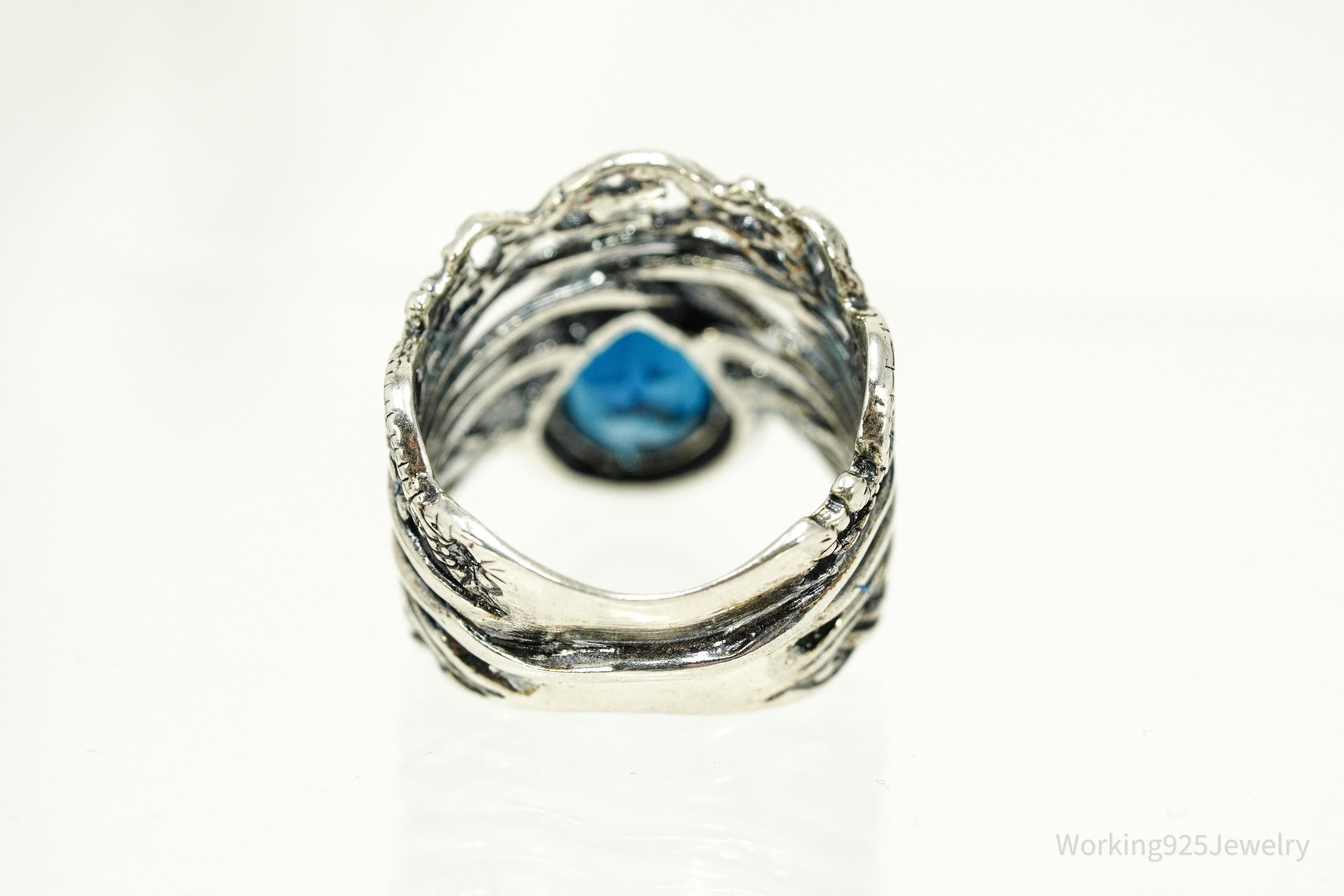 Vintage Israel Designer Paz PZ Blue Topaz Sterling Silver Ring - Size 6.25