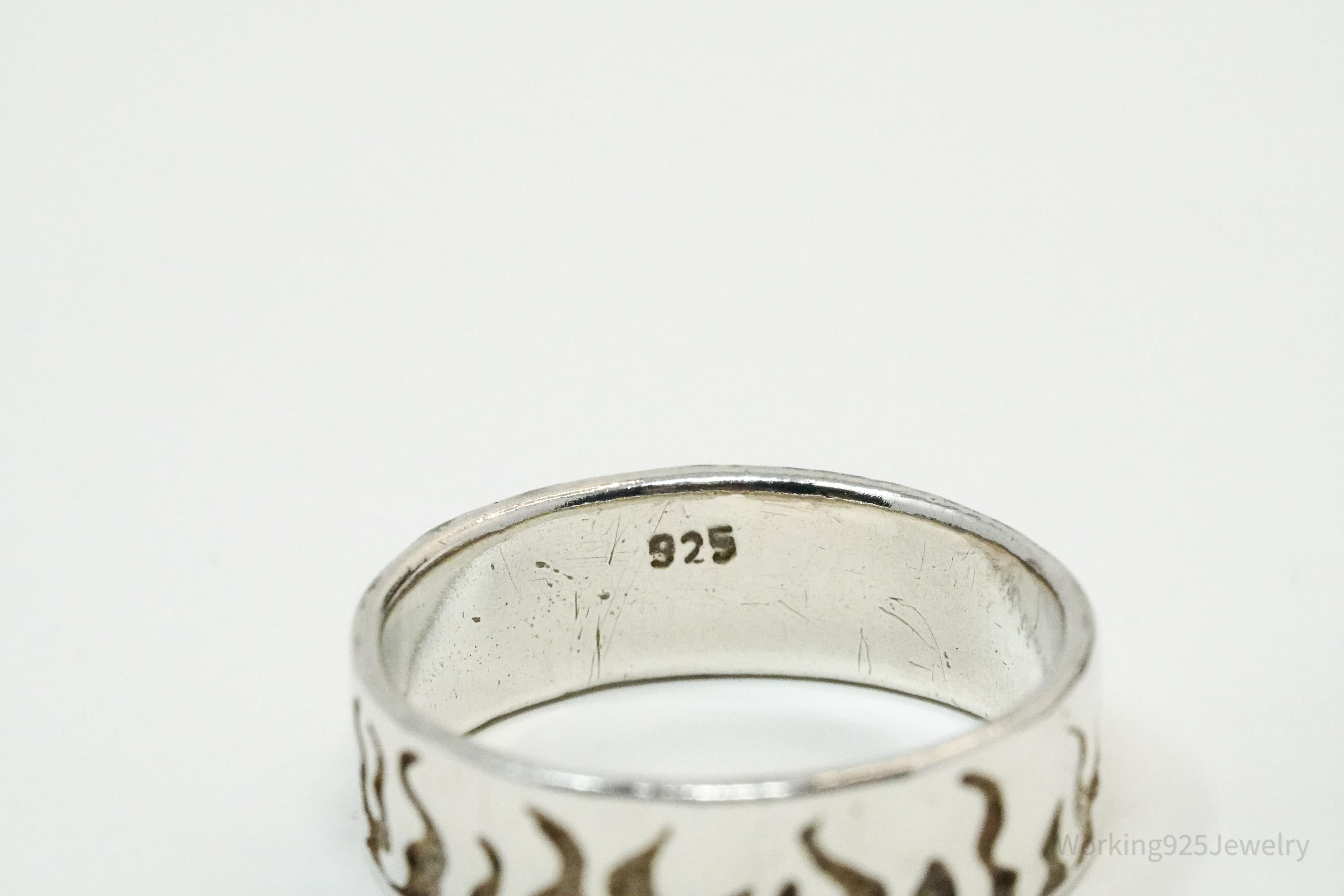 Vintage Fire Flames Sterling Silver Band Ring - Size 10.75