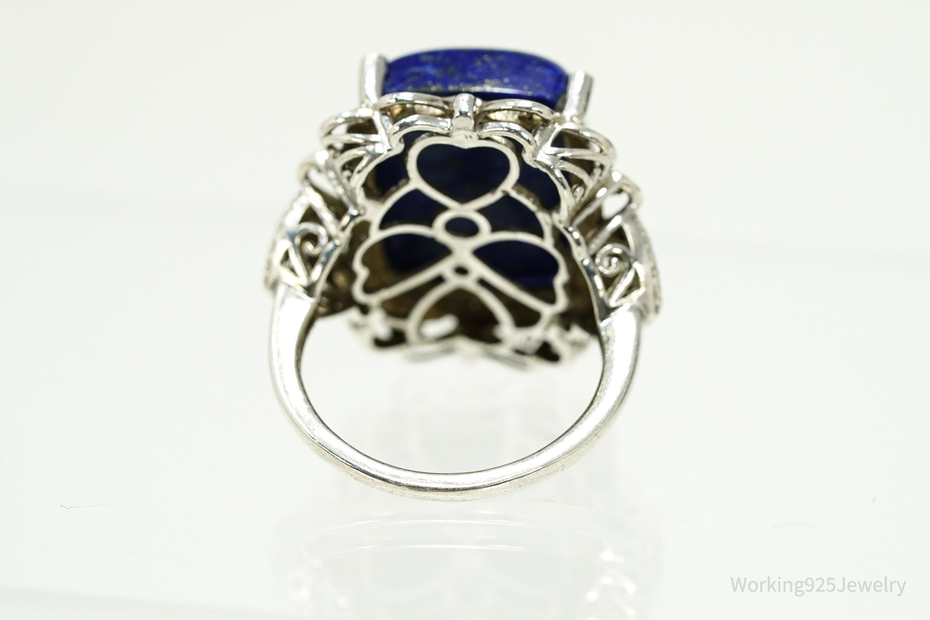 Vintage Lapis Lazuli & Diamond Gold Over Sterling Silver Ring - Size 10